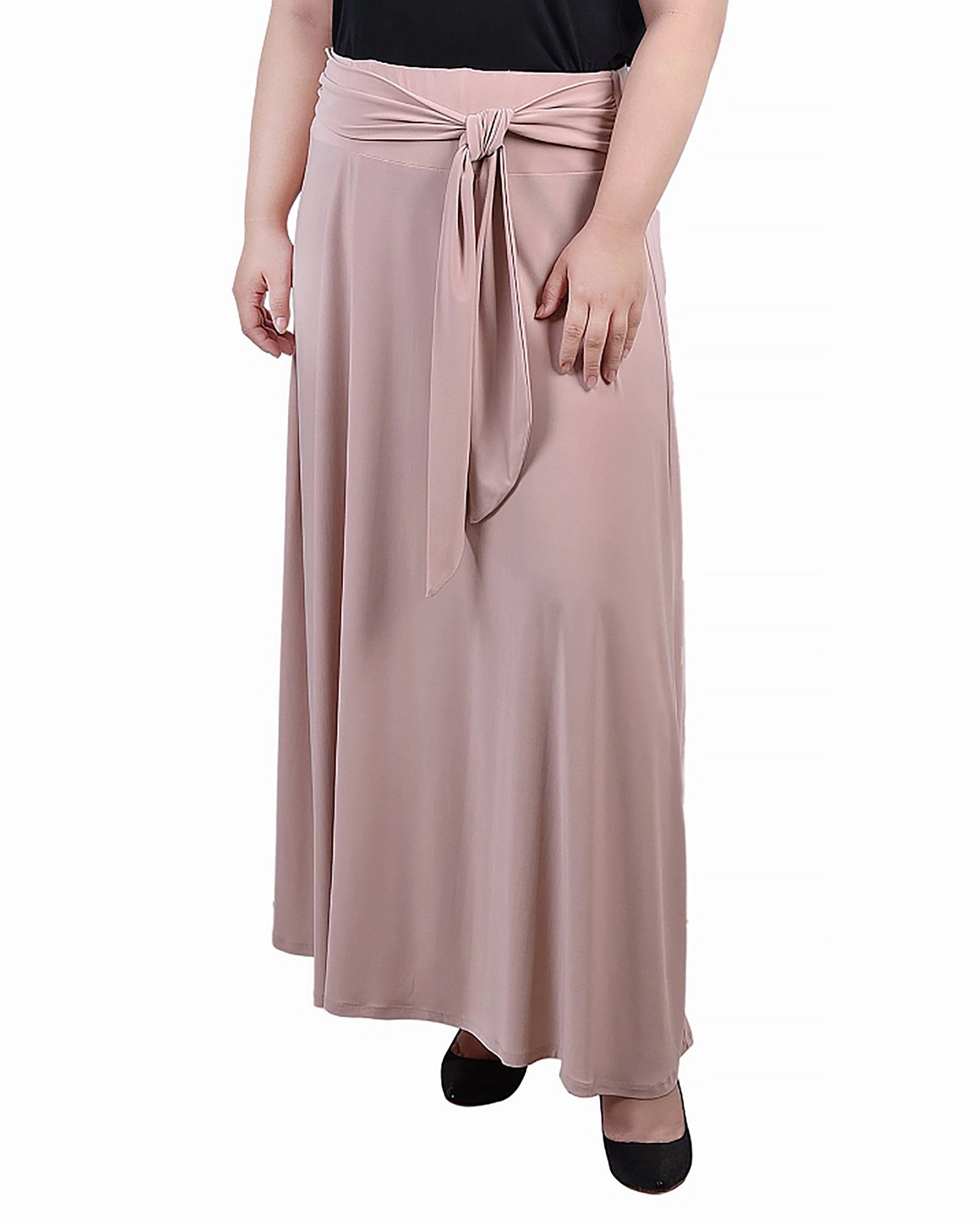 Bohemian vibe Soft Lines Plus Size Maxi Skirt With Sash Waist Tie