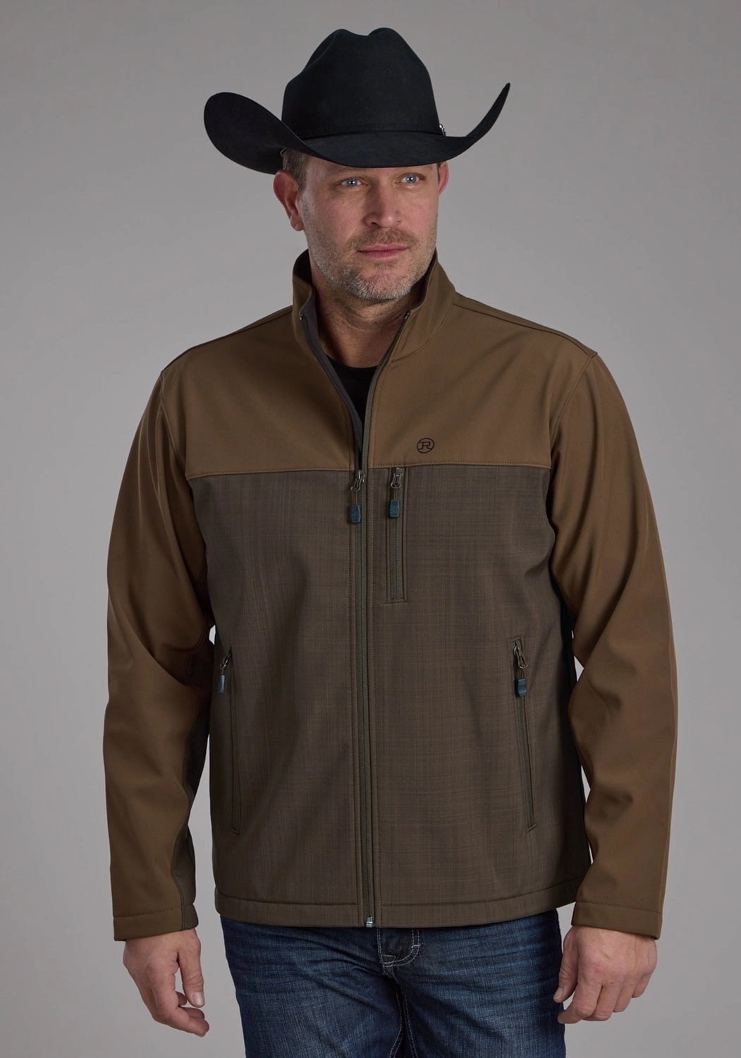 WaterResistant Coating Roper Mens Technical Zip Brown/Chocolate Polyester Softshell Jacket