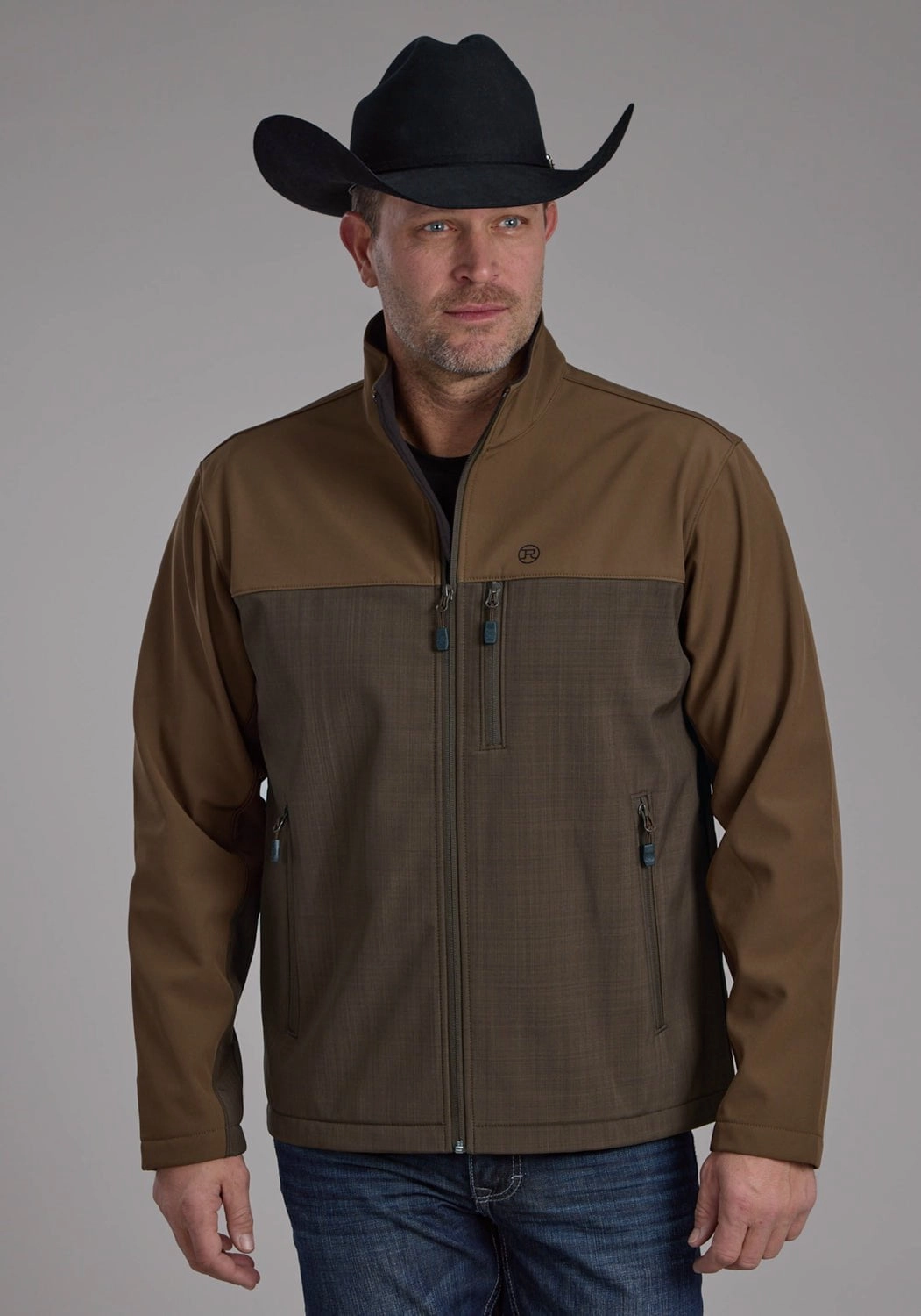 Moisture Wicking Lining Simple Outer Roper Mens Technical Zip Brown/Chocolate Polyester Softshell Jacket