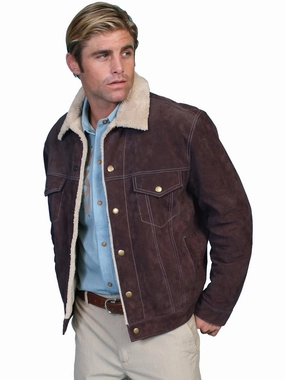 Two Tone Design Scully Mens Chocolate Boar Suede Jean Jacket