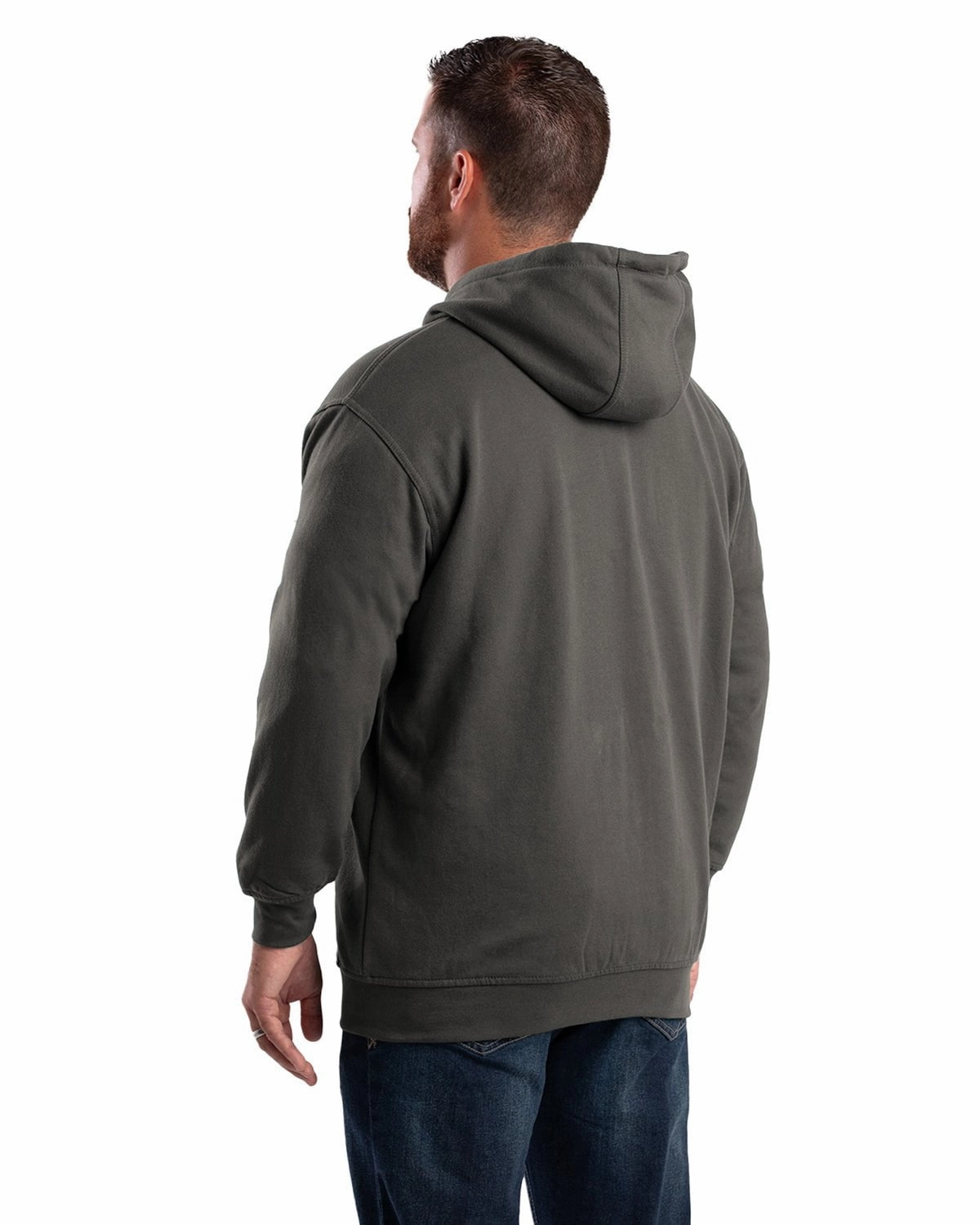 Berne Apparel Mens Heritage Thermal-Lined Zip Charcoal Cotton Blend Hoodie Reinforced Zippers SnapFastenings