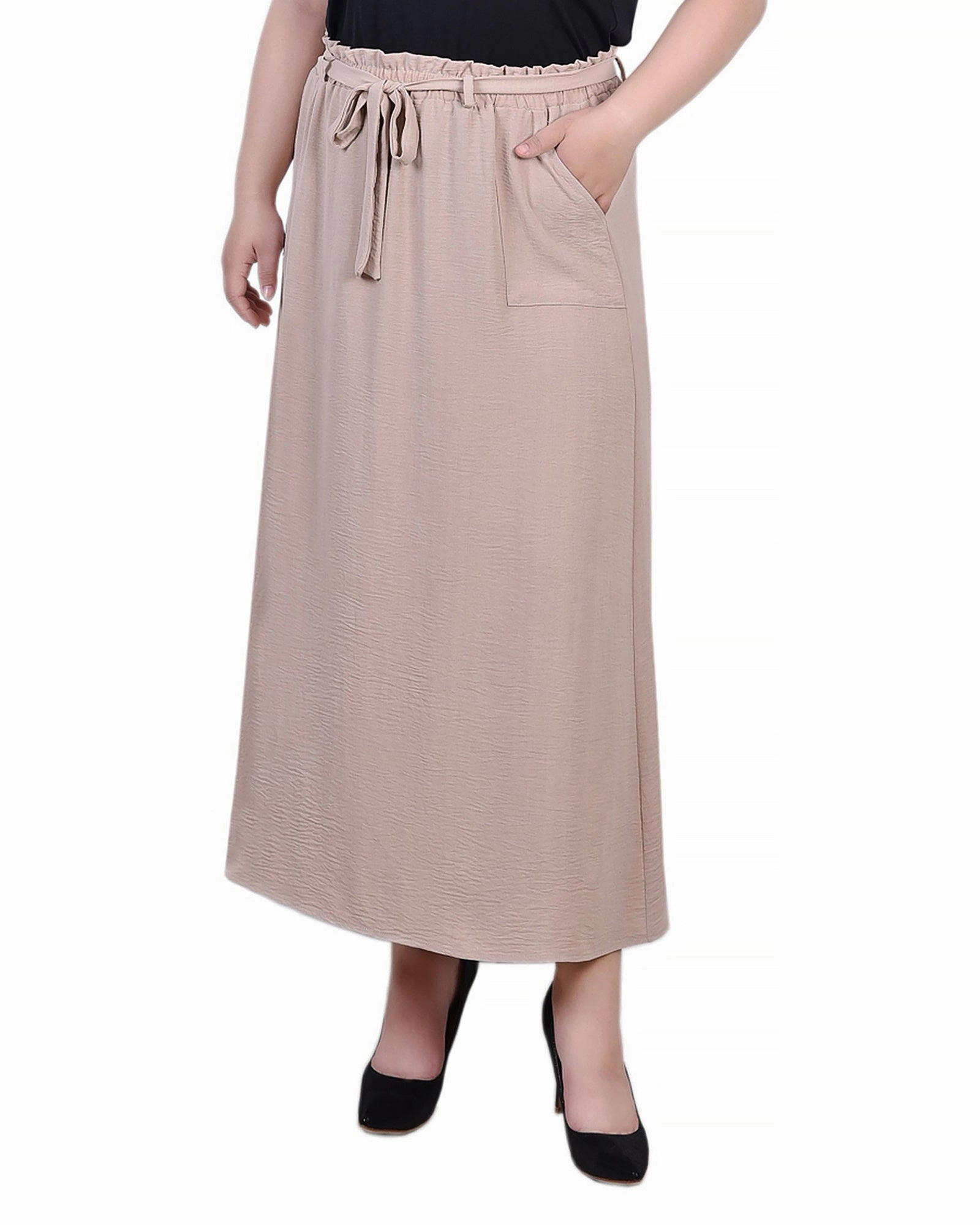 Classic Mood Plus Size Ankle Length Belted A-Line Skirt