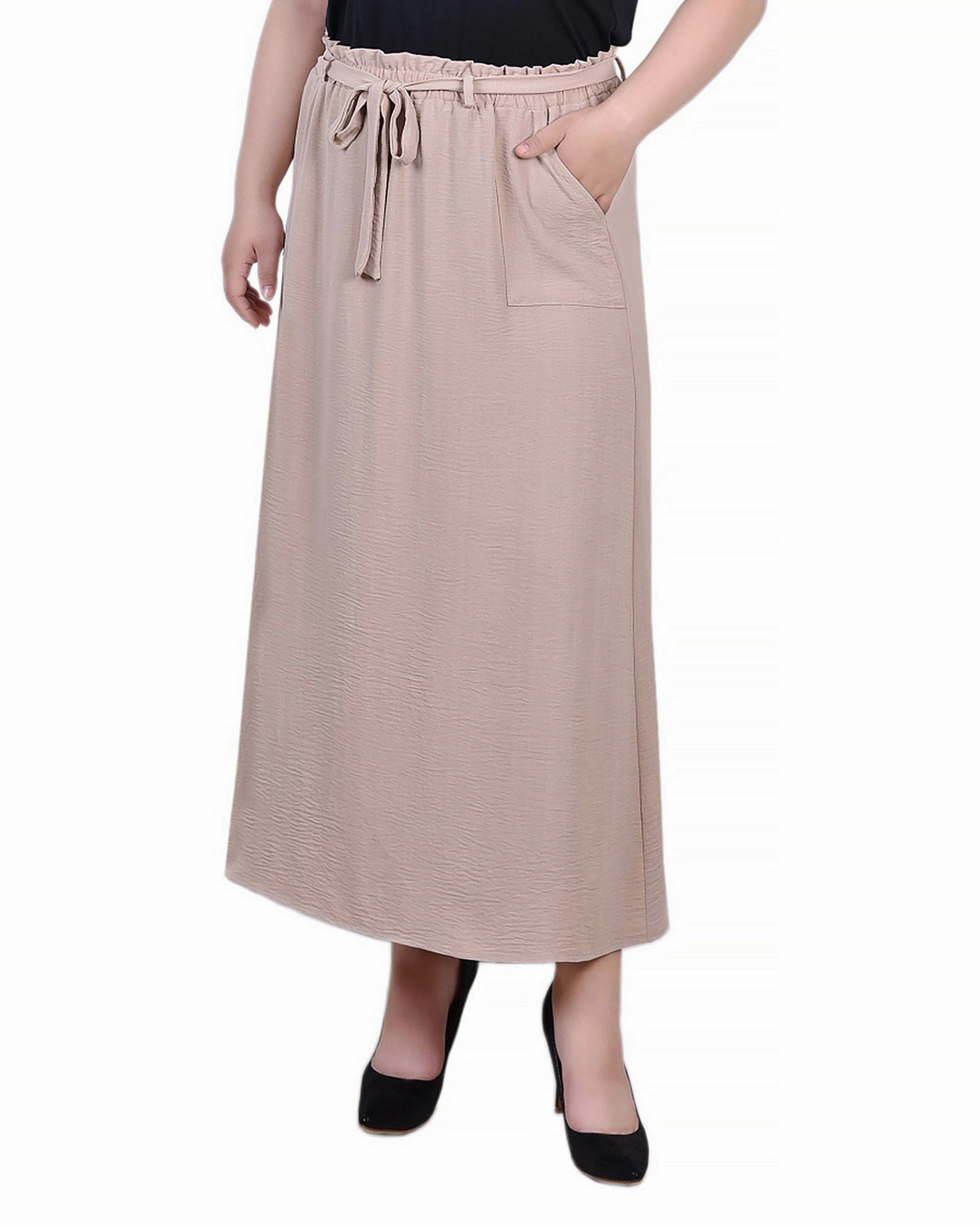 Plus Size Ankle Length Belted A-Line Skirt Pleated design
