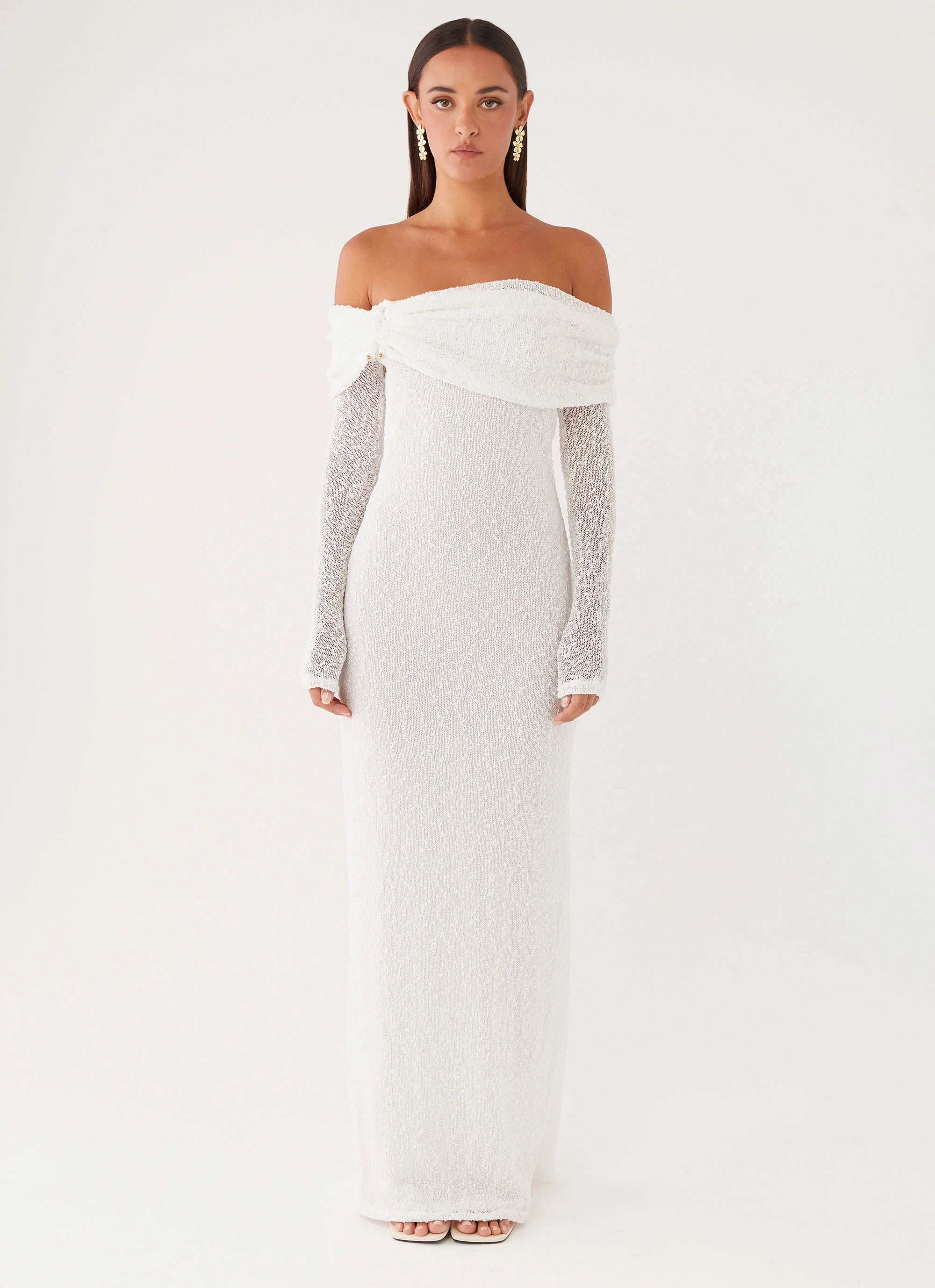 Sleek long-sleeve dress Pollyanna Knit Hardware Maxi Dress - Ivory