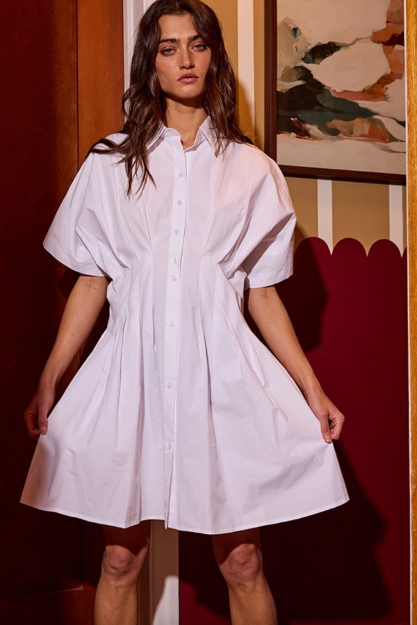 Architectural Tailoring Soft Cotton Poplin Button Down Mini Dress