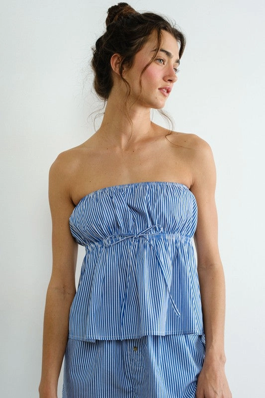 Poplin Striped Top - Blue Formal Blouse