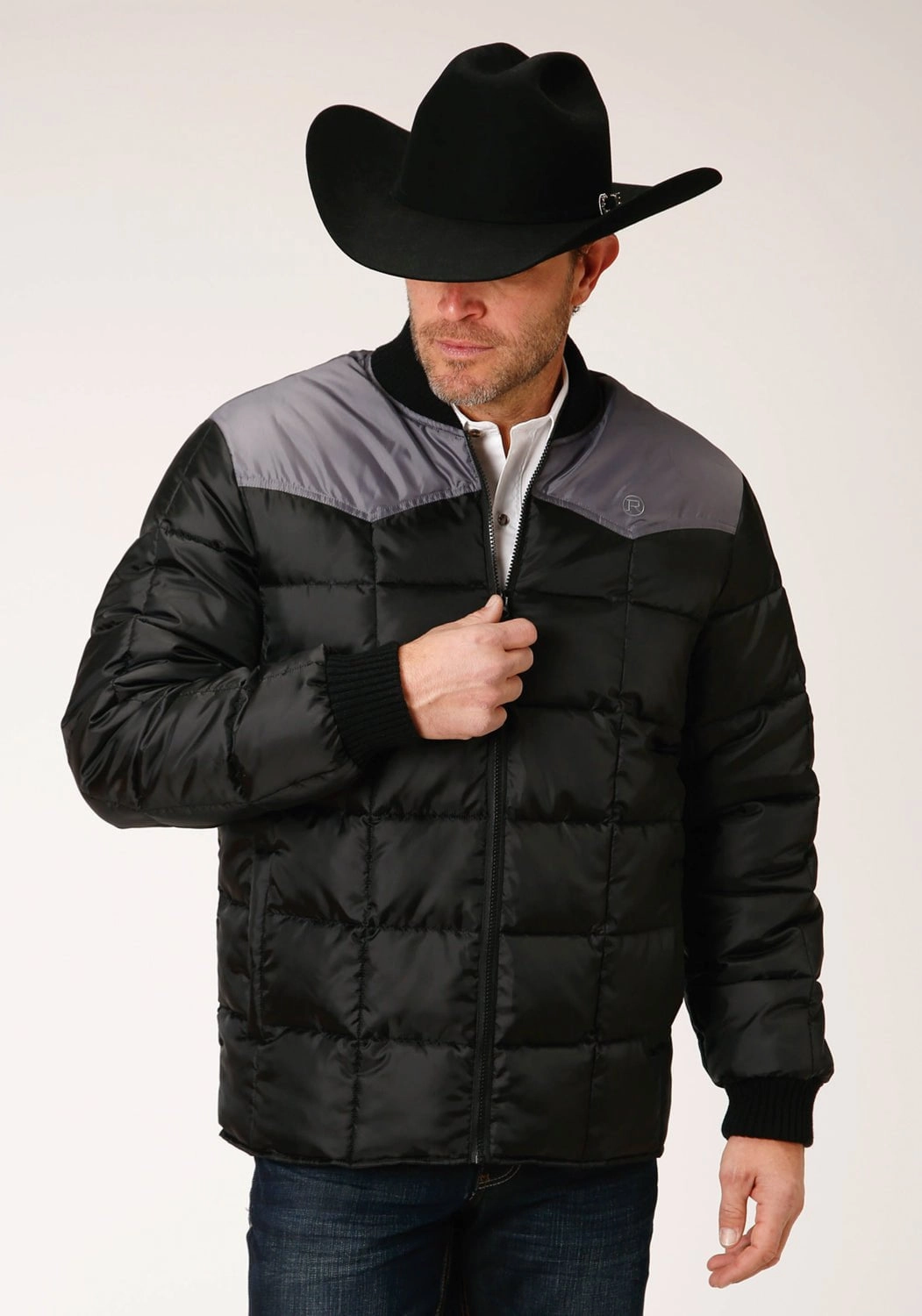 Roper Mens Black Polyester Quilted Insulated Jacket Foldable Storage