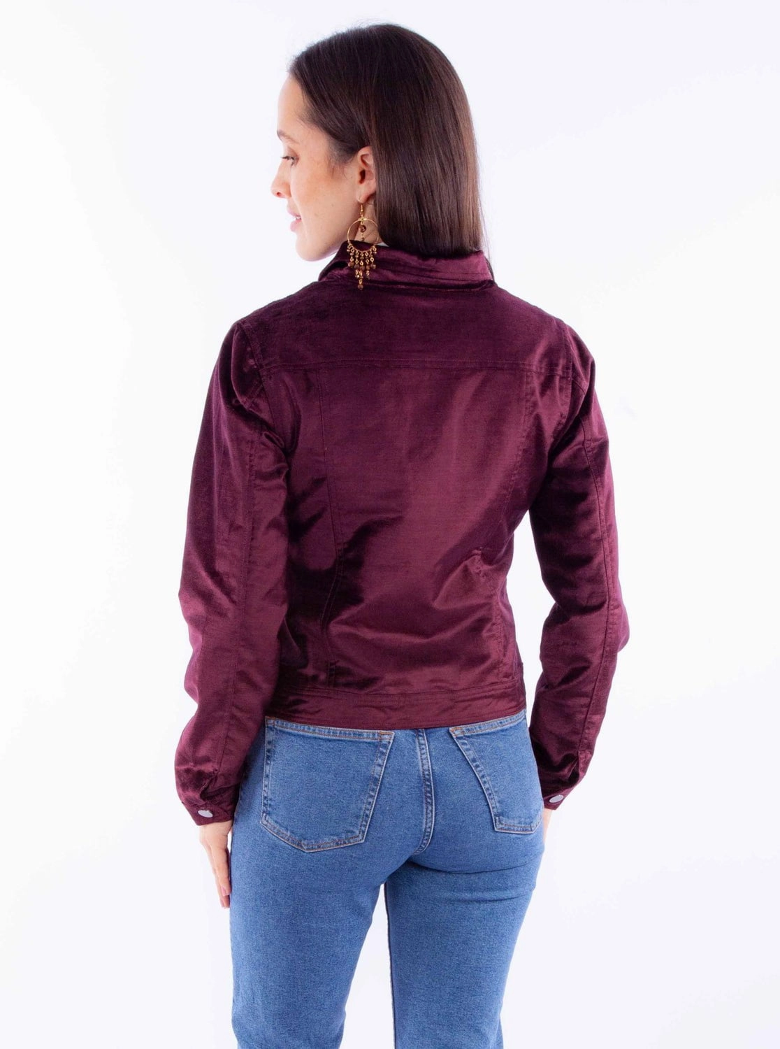Regular Fit Cut Scully Womens Embroidered Velvet Burgundy Cotton Blend Cotton Jacket