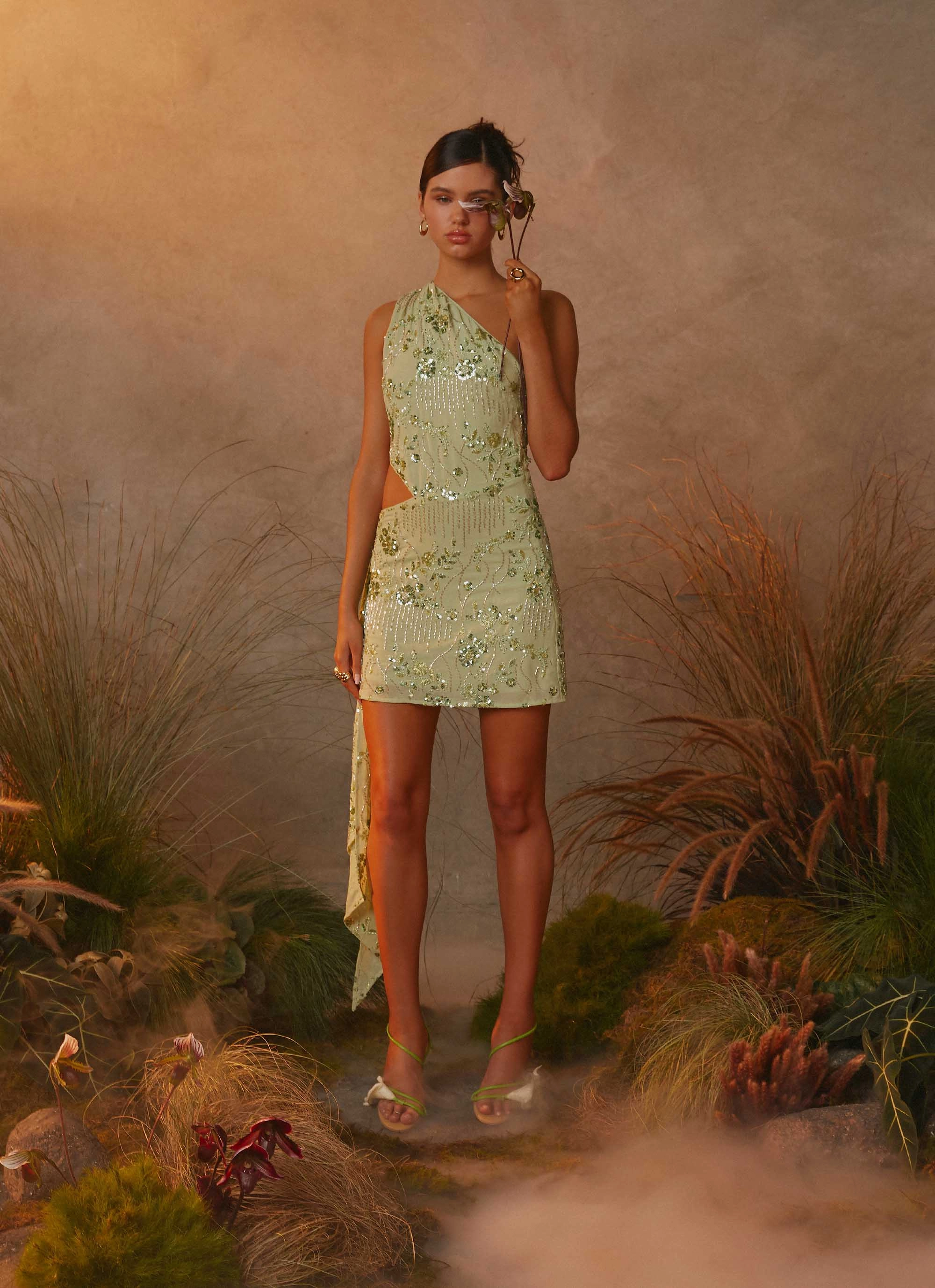 Juelz Beaded Mini Dress - Lime Comfortable fit-and-flare dress Soft-touch