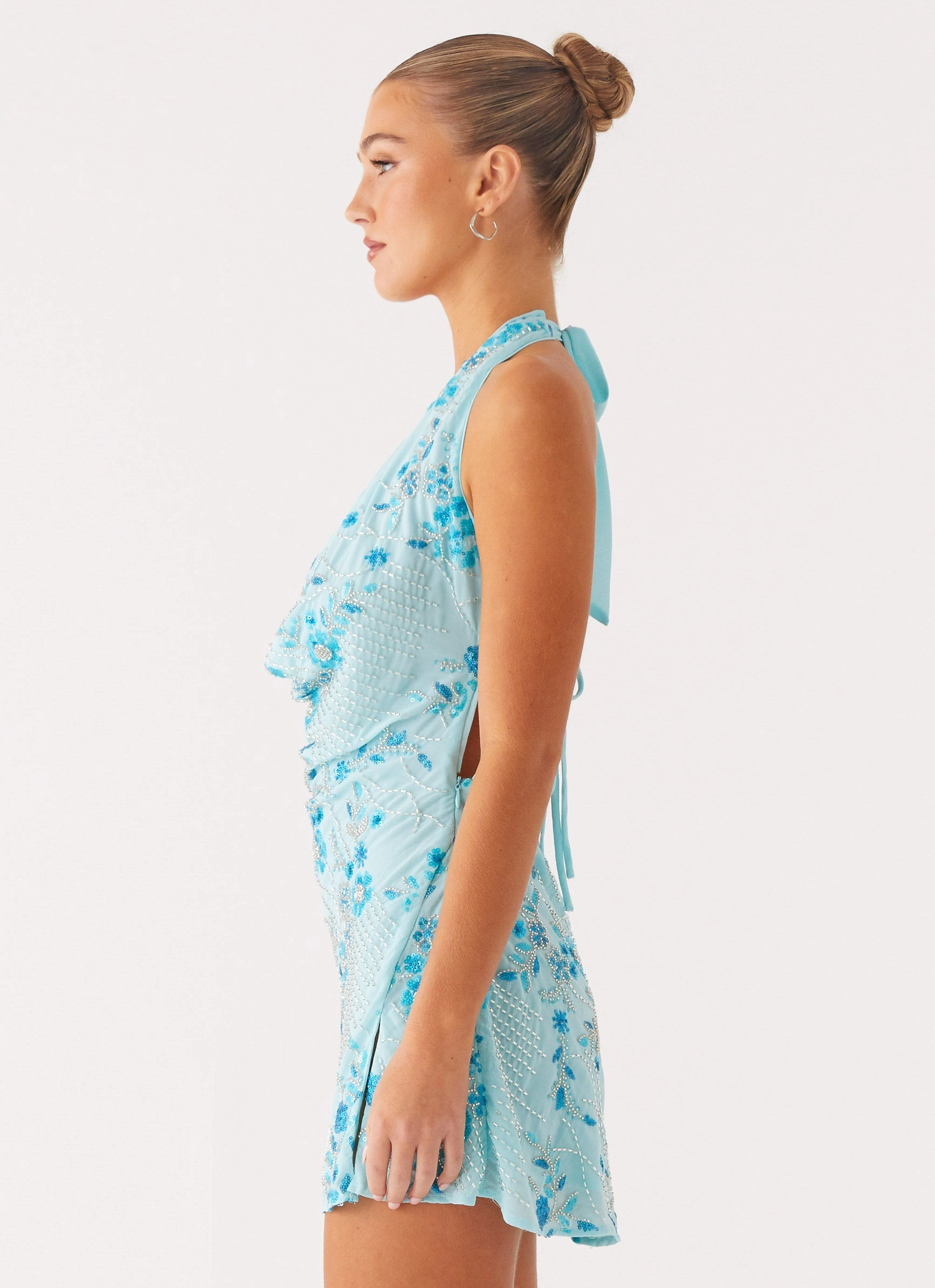 Flattering Cut Beauty Feel Cinzia Beaded Mini Dress - Blue