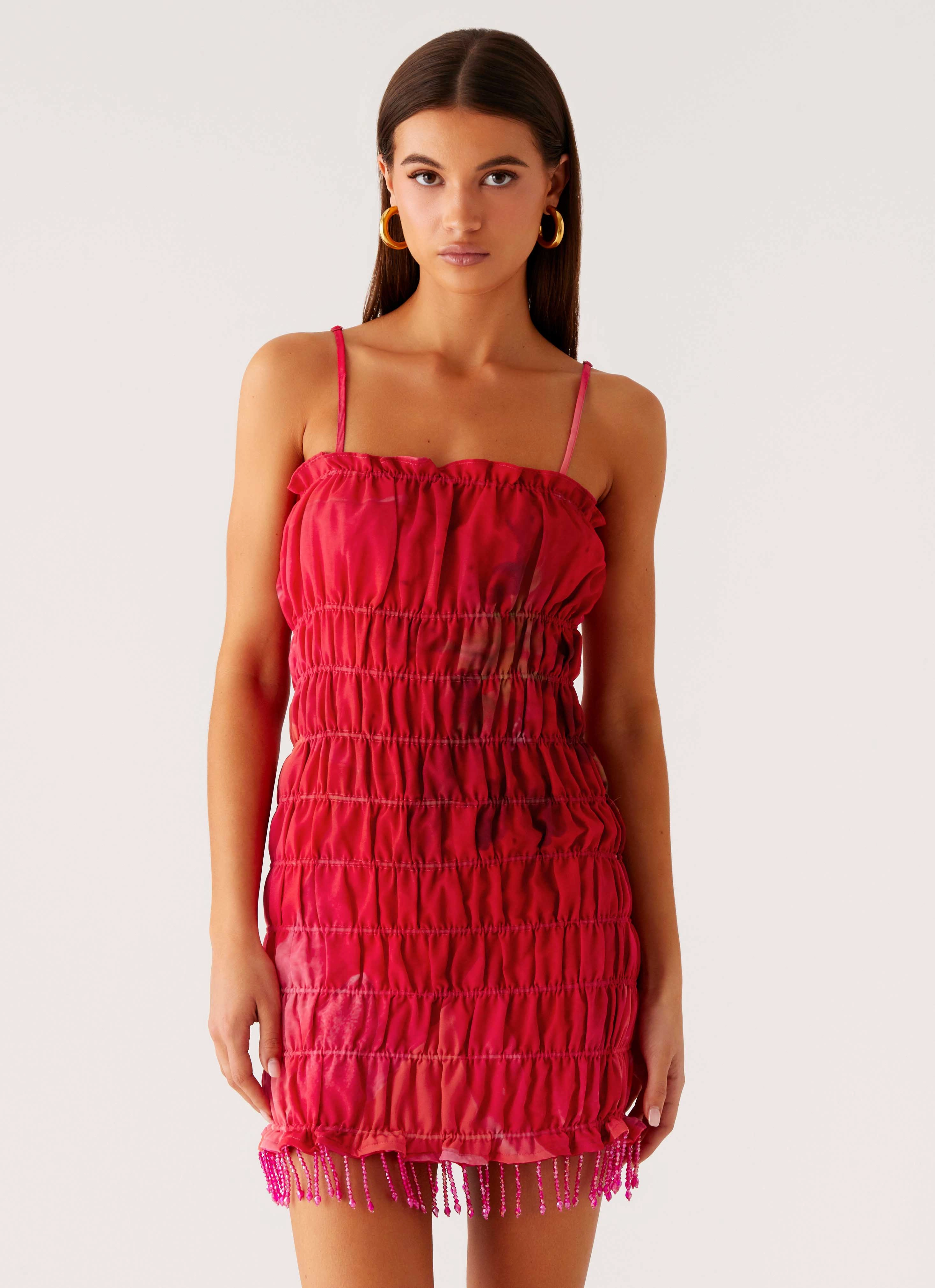 Crisp Finish Refresh Me Chiffon Mini Dress - Peach Watermelon Flower