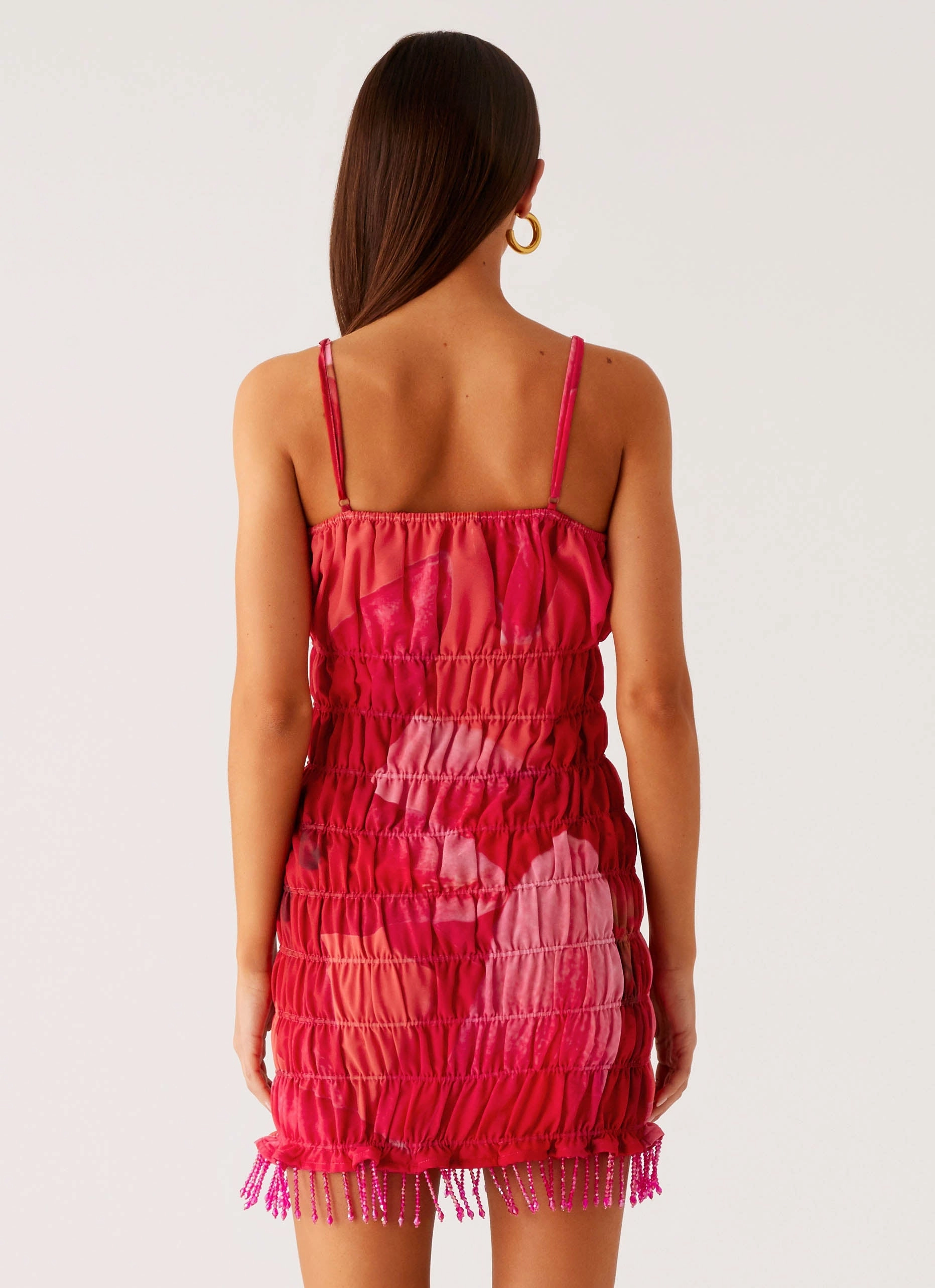 Outdoor Vibe Soft Appeal Refresh Me Chiffon Mini Dress - Peach Watermelon Flower