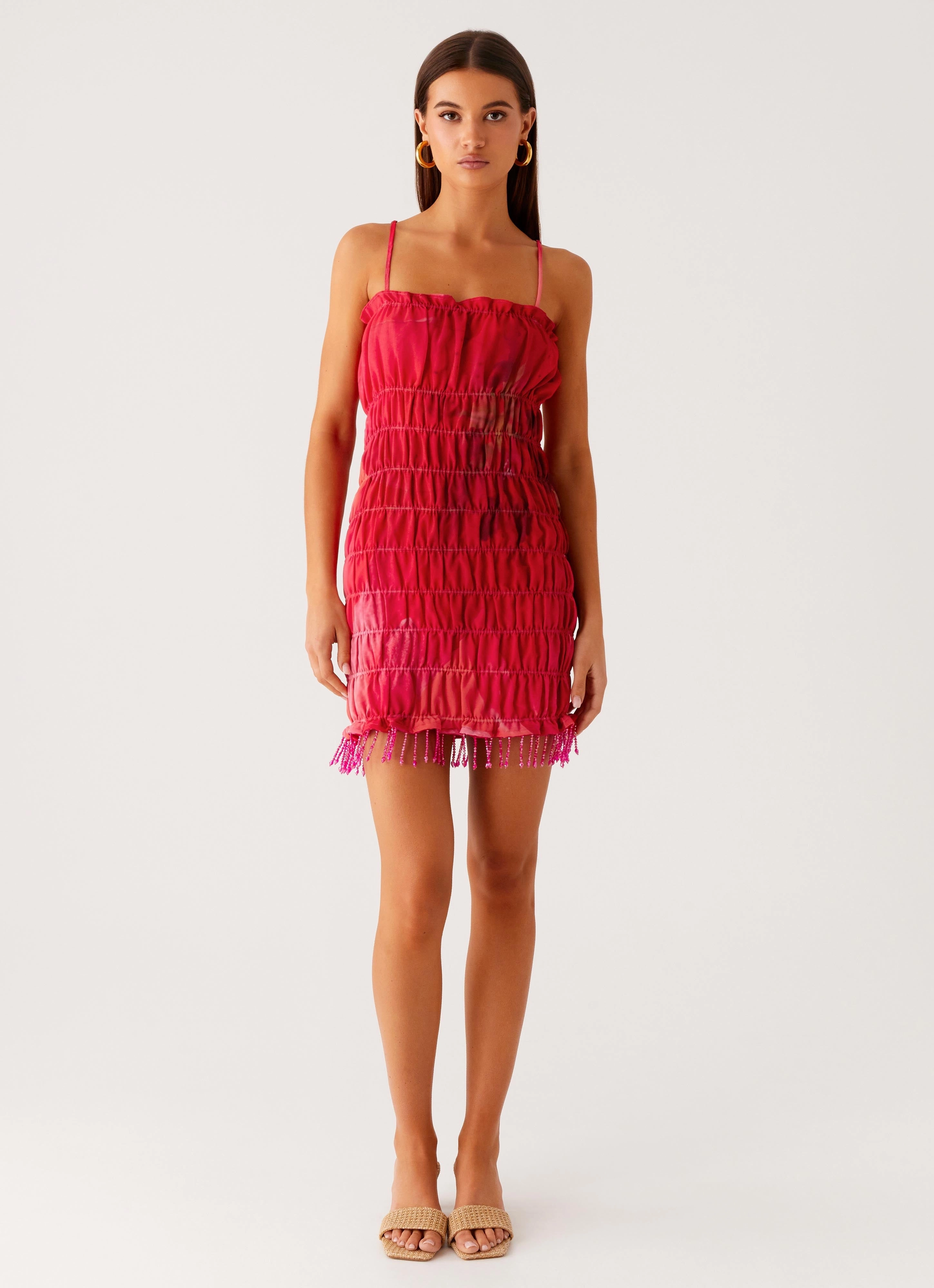 Quick Layer Sequin-Detail Refresh Me Chiffon Mini Dress - Peach Watermelon Flower