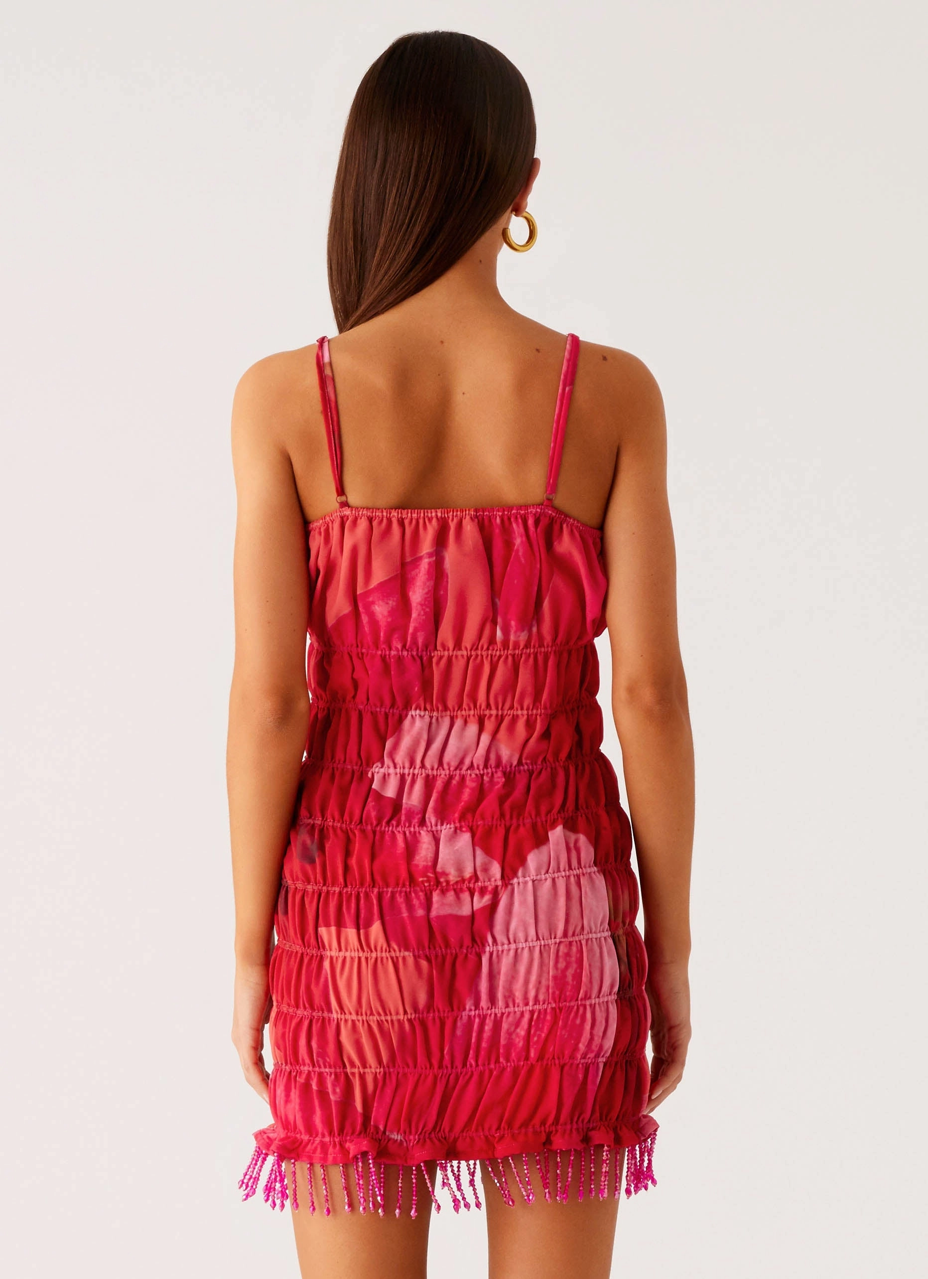 Refresh Me Chiffon Mini Dress - Peach Watermelon Flower Elegant Mature