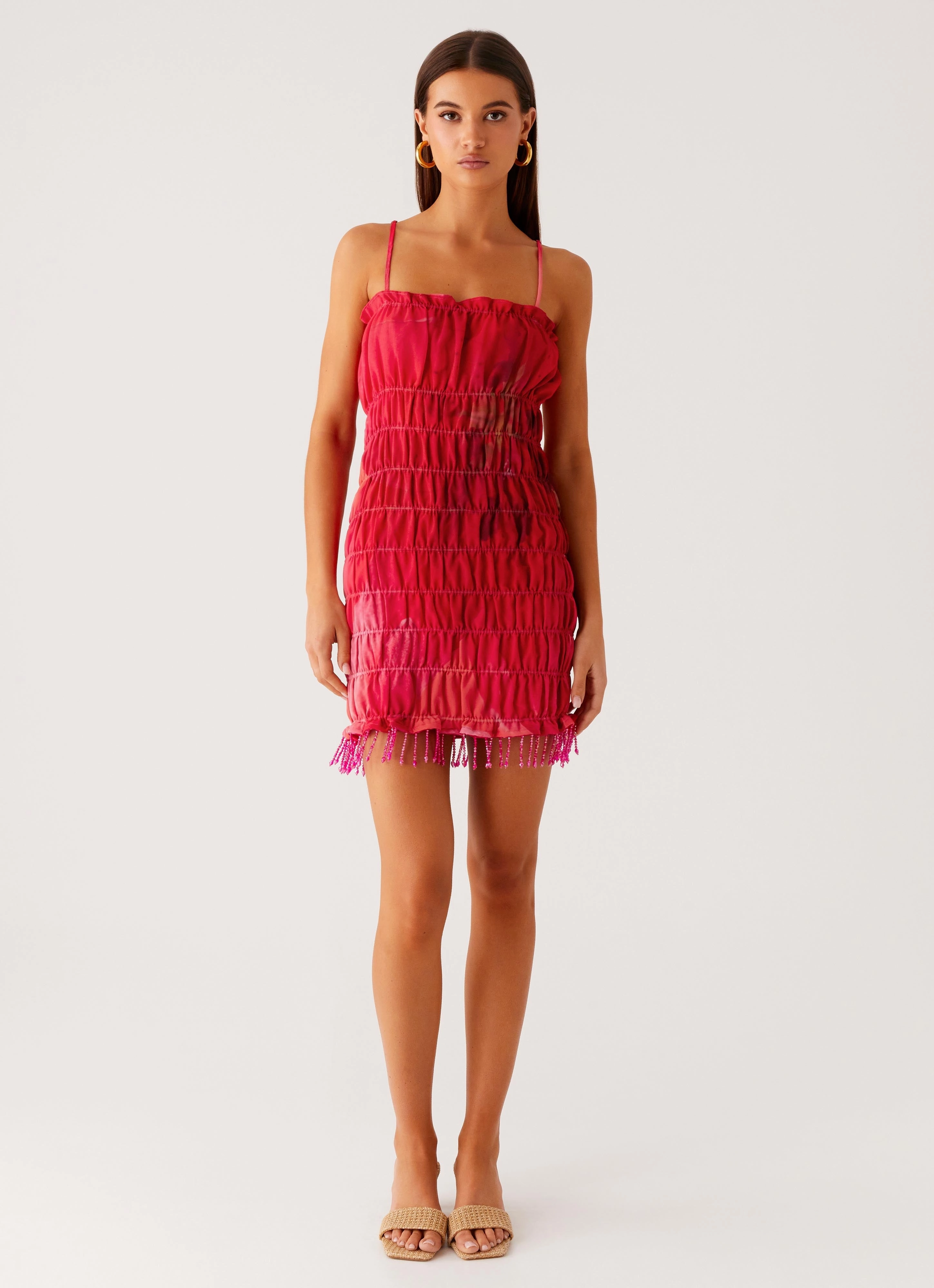 Refresh Me Chiffon Mini Dress - Peach Watermelon Flower Stylish Layering