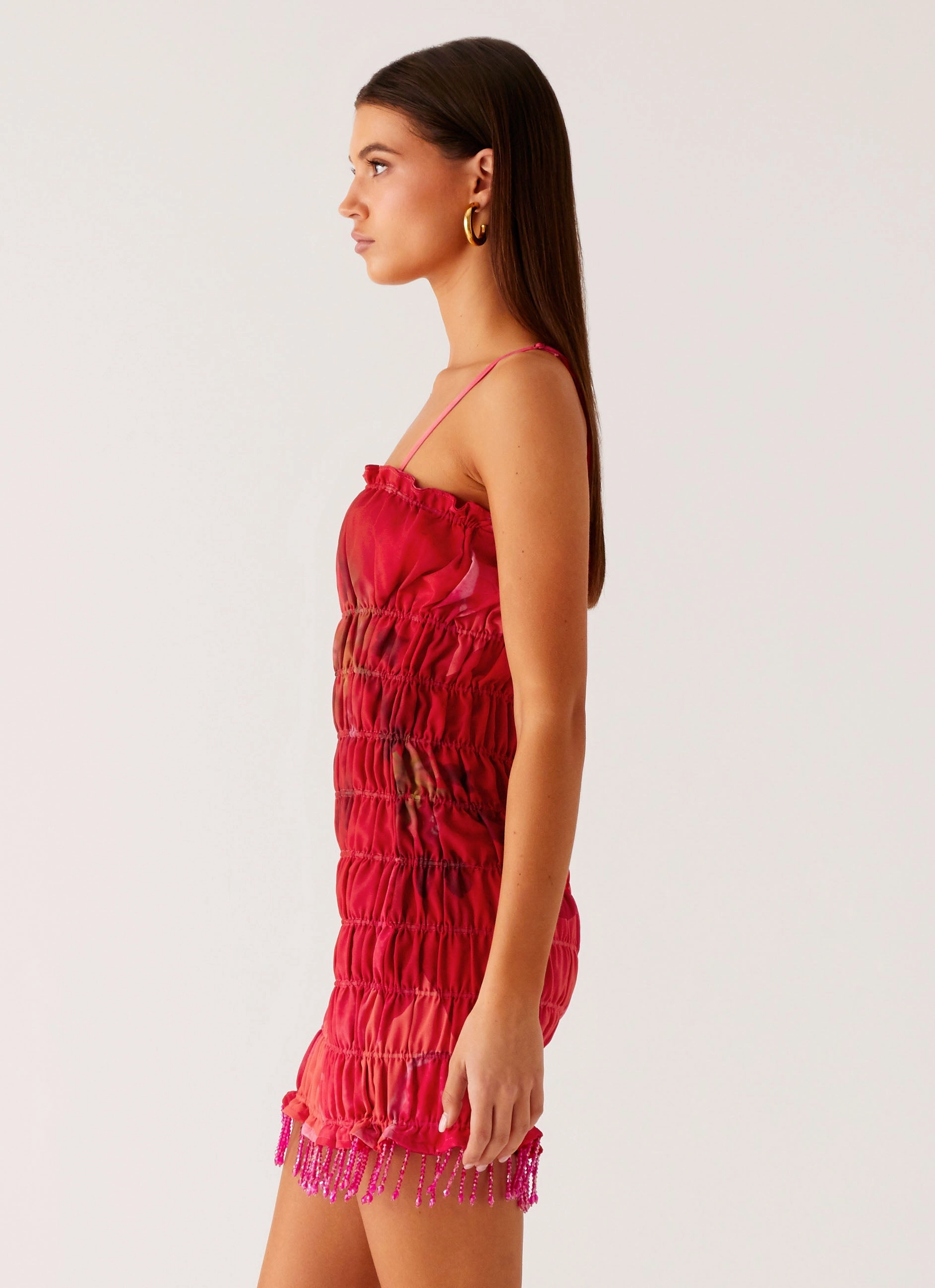 Refresh Me Chiffon Mini Dress - Peach Watermelon Flower Scandi Light