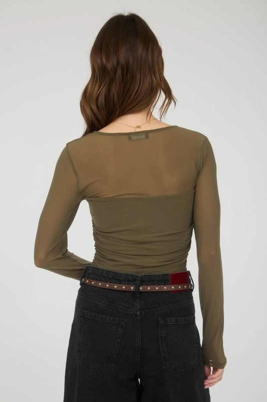 Rhonda Ruched Waist Square Neck Long Sleeve Knit Top Low noise Stay Dry