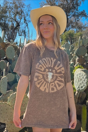 Pre-Order Giddy Up Graphic Tee - Mocha HeatPressedLogos Casual Tee