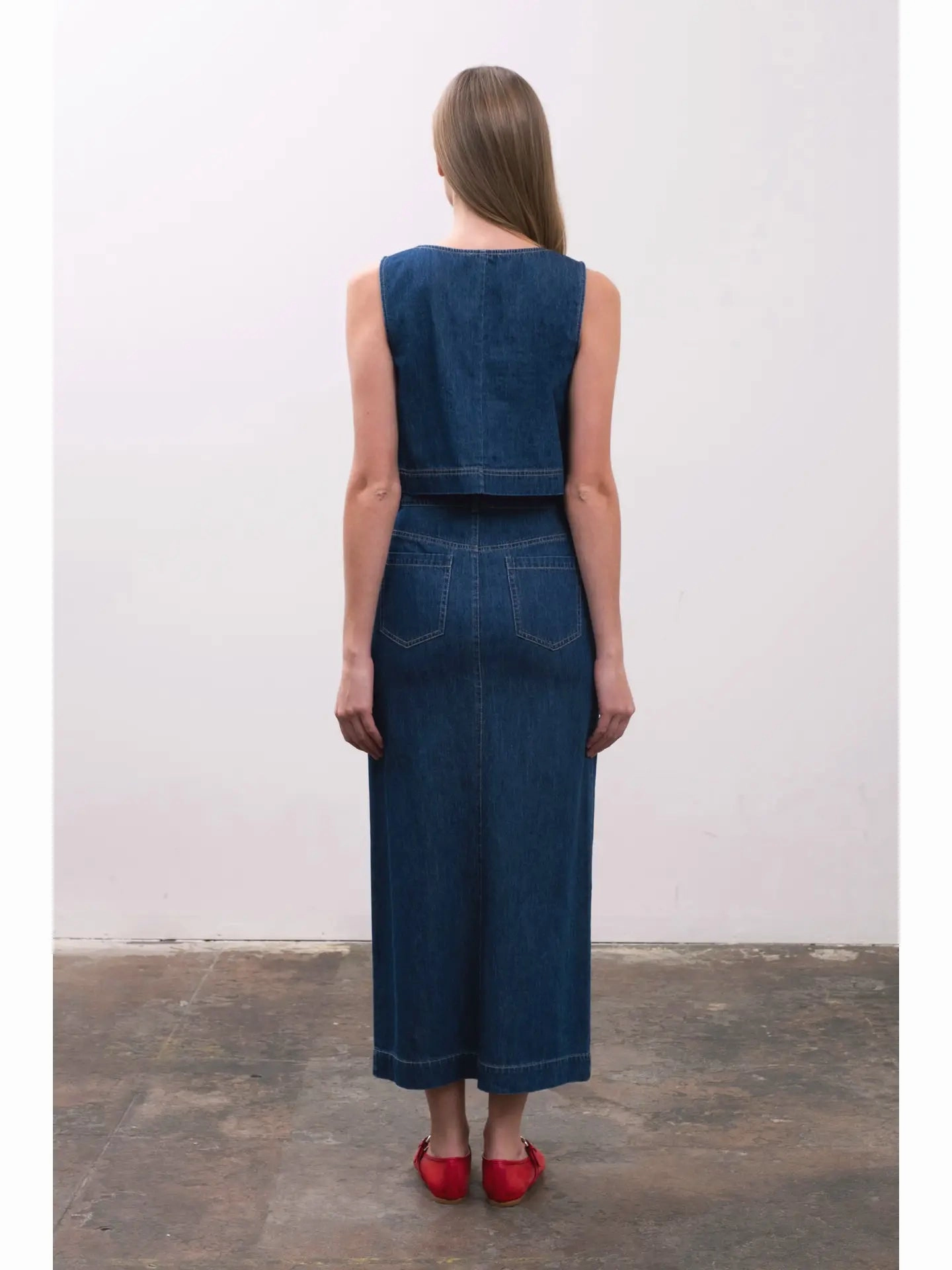 Petal Sleeve Architecture Denim Crop Top