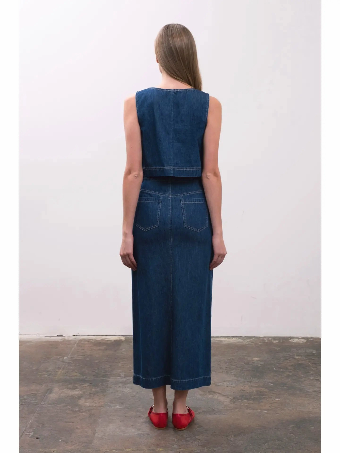 Multipanel Construction Denim Crop Top