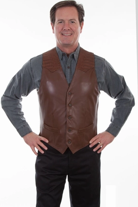 Climate Adaptive Design Scully Mens Tobacco Lamb Leather Caiman Inset Vest