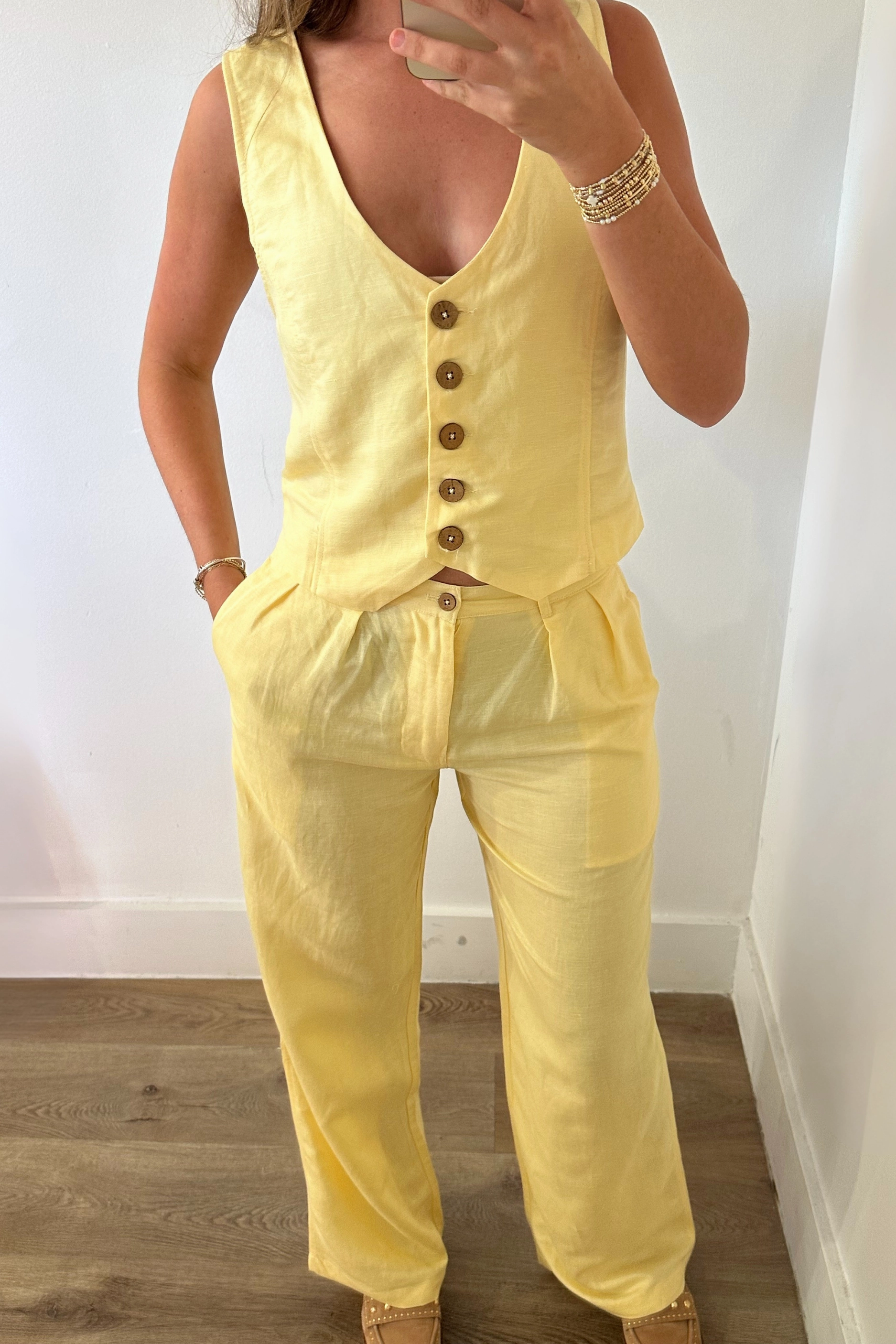 Here Comes the Sun Linen Pants - Yellow Stretch Fit Top