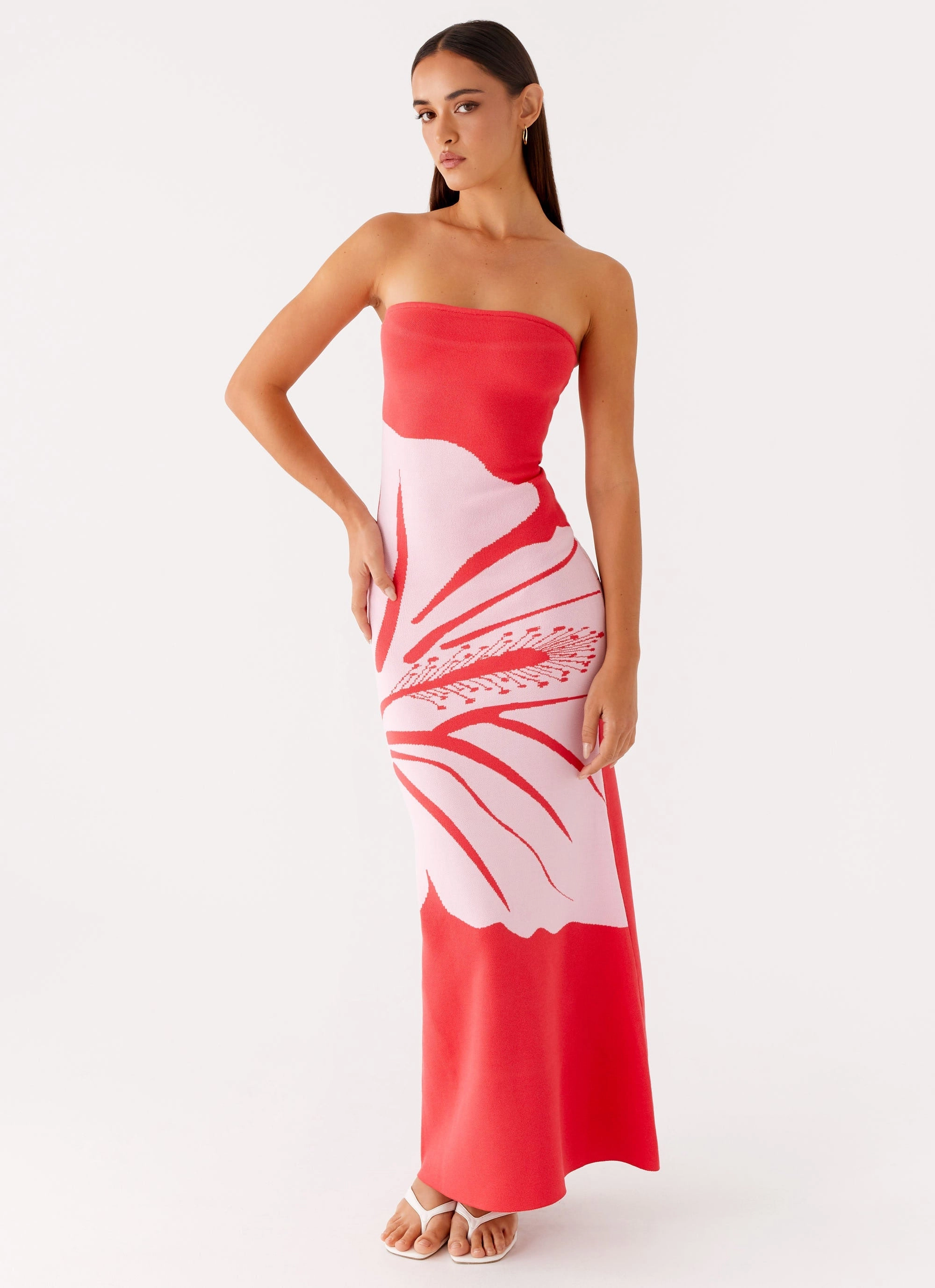 Light Appeal Jala Strapless Knit Maxi Dress - Red Floral