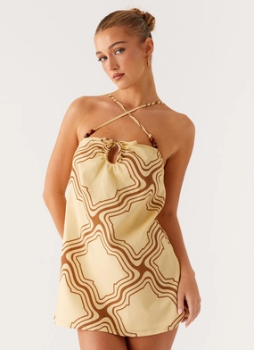 Naomi Criss Cross Mini Dress - Tidal Wave Print Airy Feel