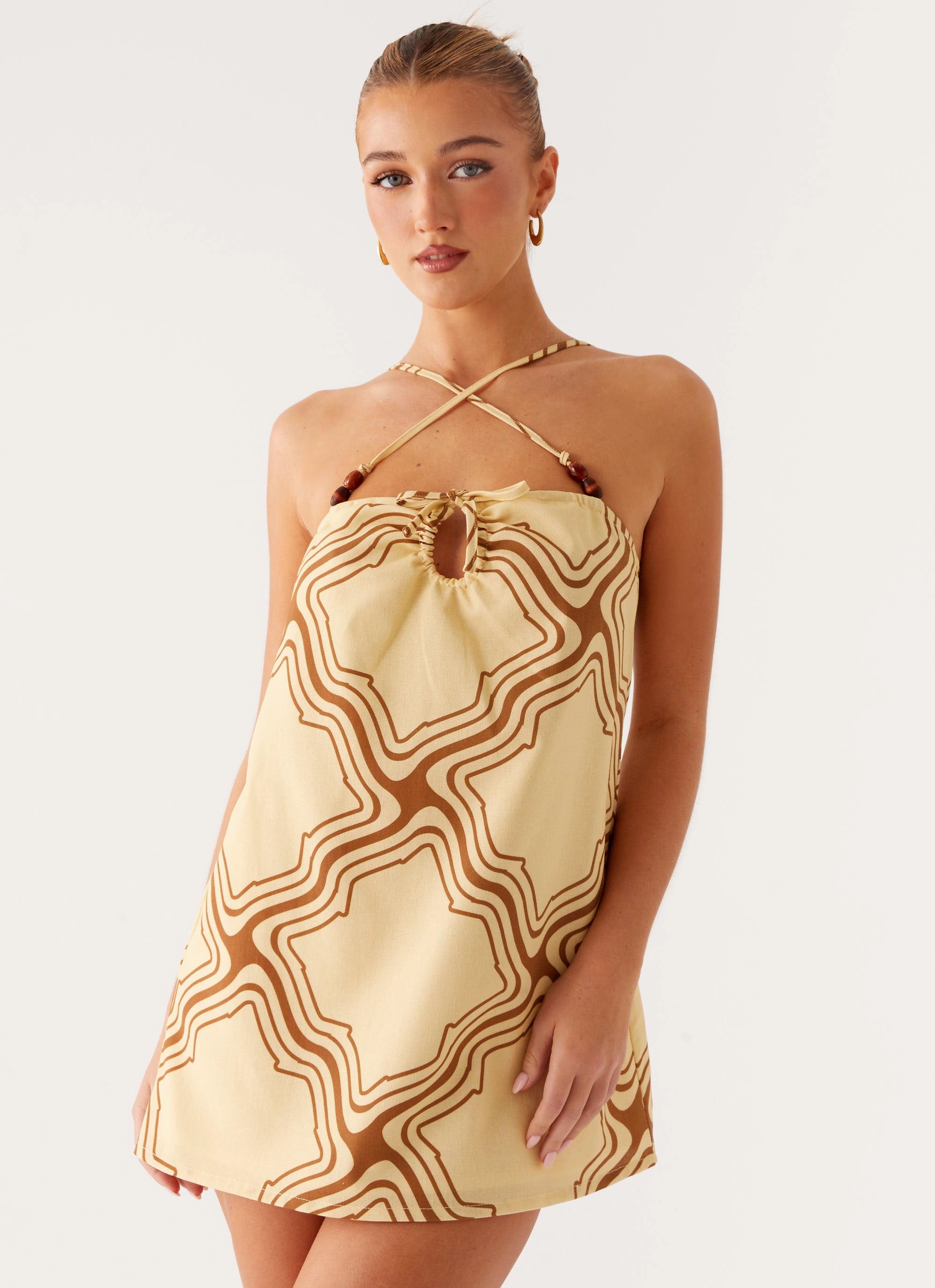 Classic Cut Naomi Criss Cross Mini Dress - Tidal Wave Print