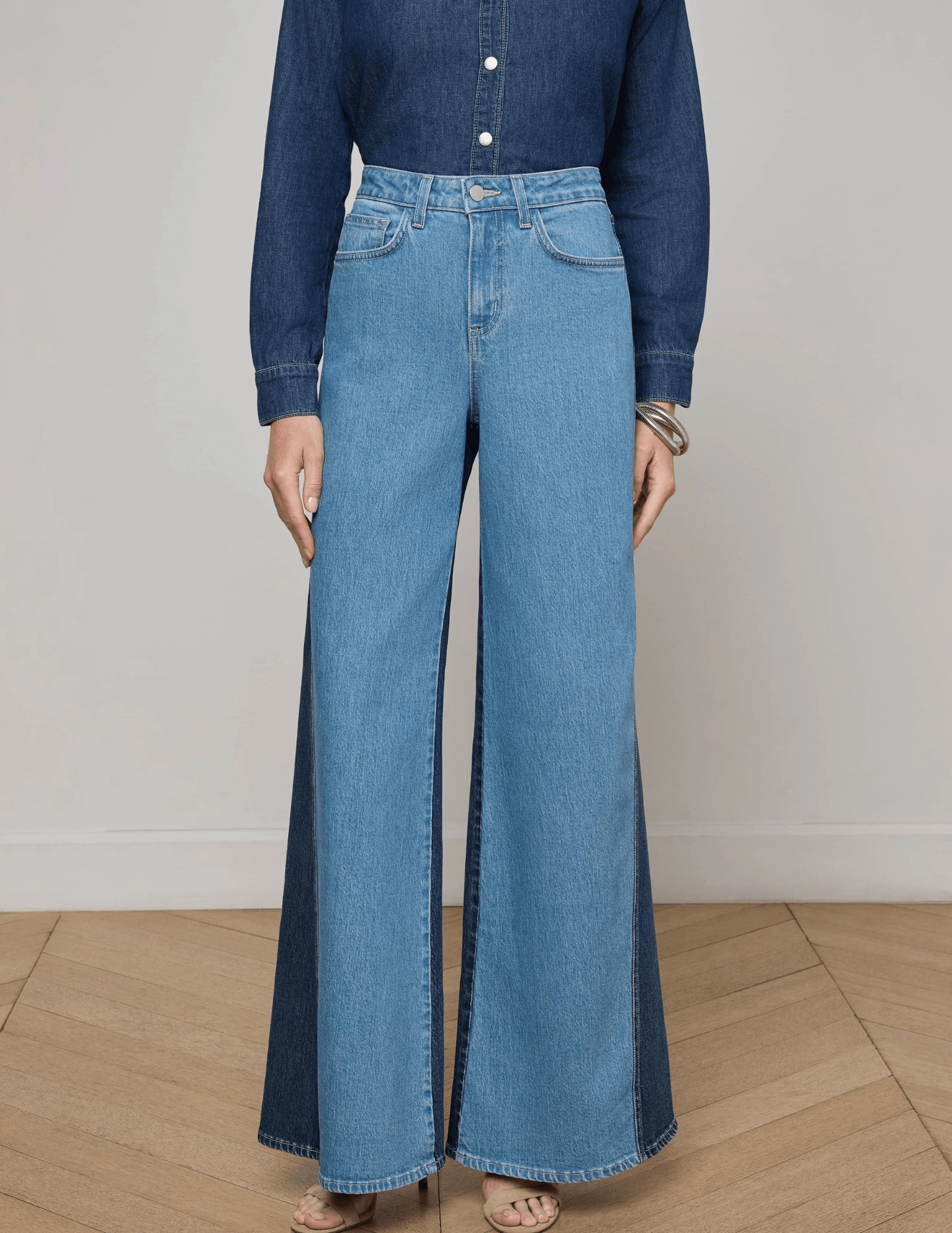 Plaid detail UltraSoftLining L??AGENCE Beau T-Seam Wide Leg Jeans in Paso