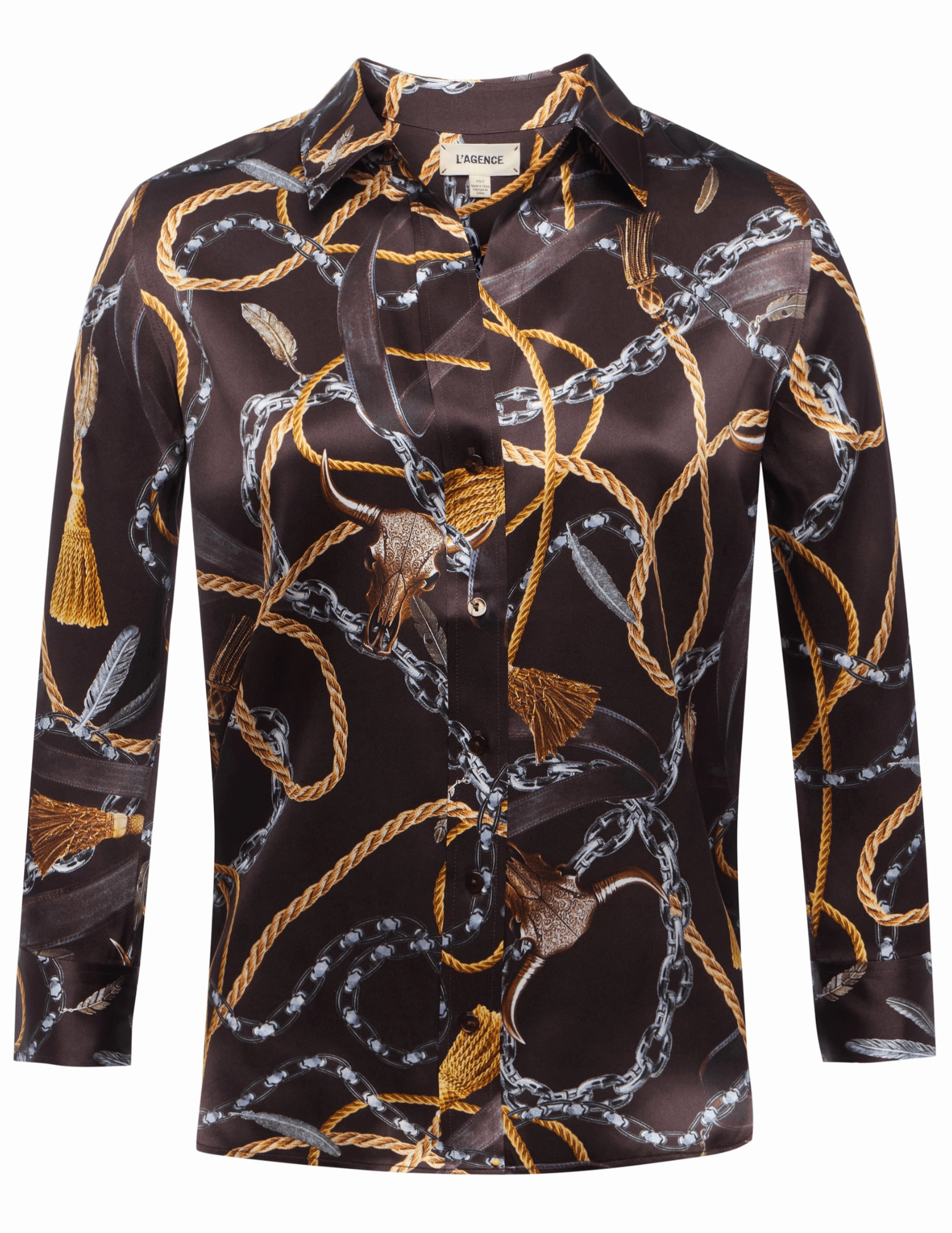 L??AGENCE Dani Three Quarter Sleeve Blouse in Coffee Bean Multi Mix Western Chain 3D Spacer Fabric