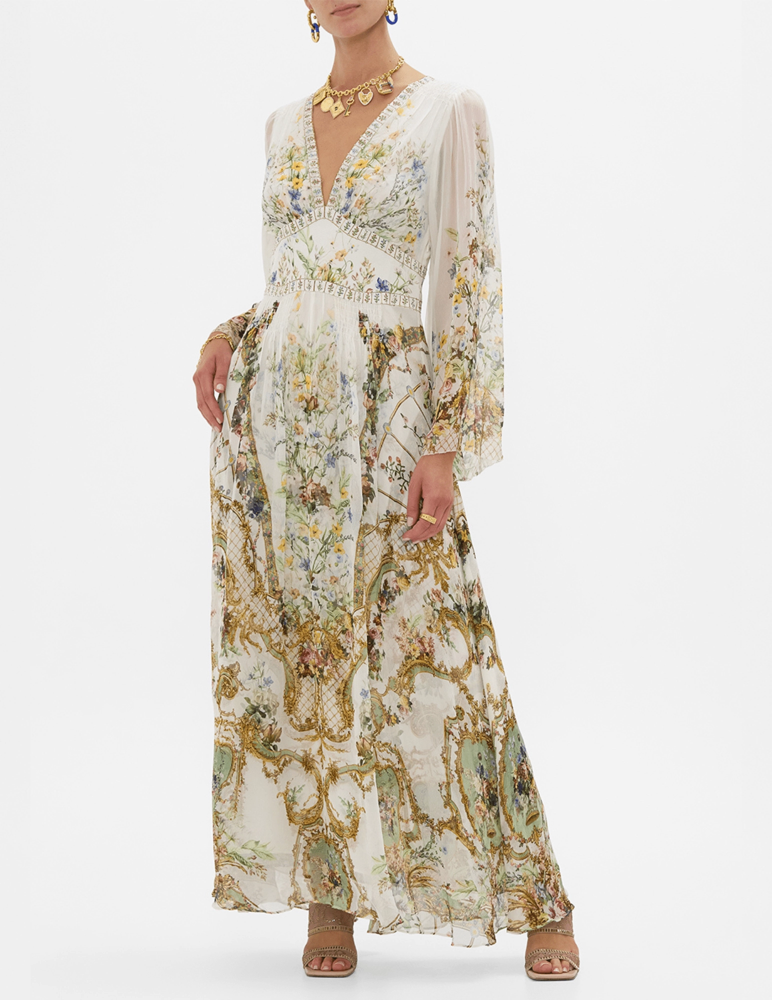 Chilly Day Comfort Bold Look Camilla Flared Sleeve Maxi Dress