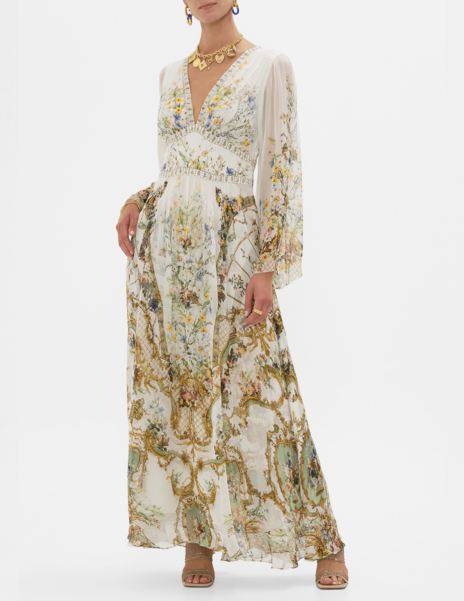 Camilla Flared Sleeve Maxi Dress Practical Style Flat Lock Stitching