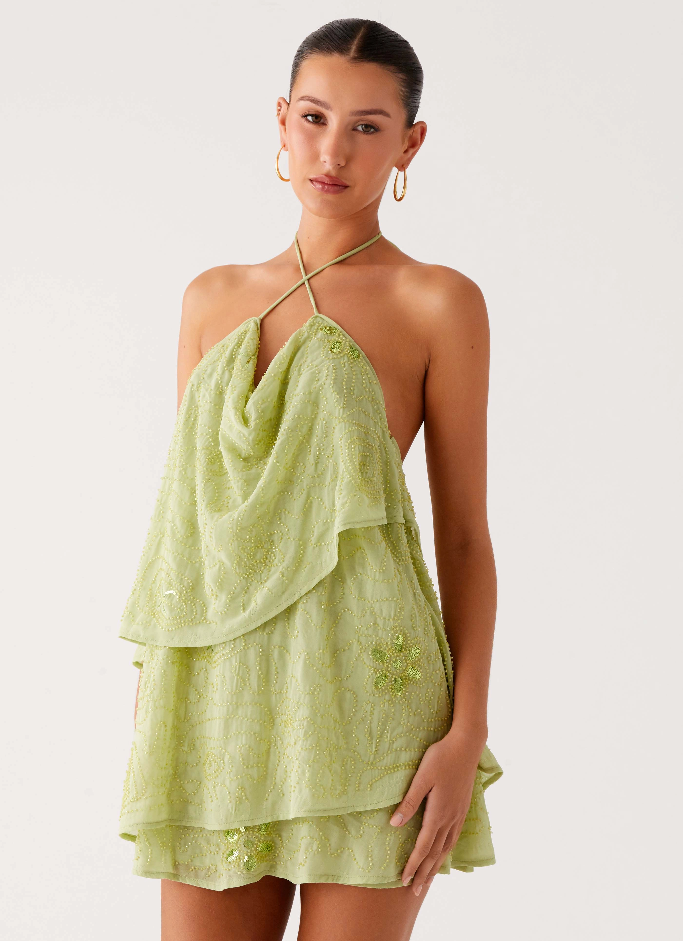 Balanced Shape Sweet Mood On The Go Beaded Mini Dress - Mint