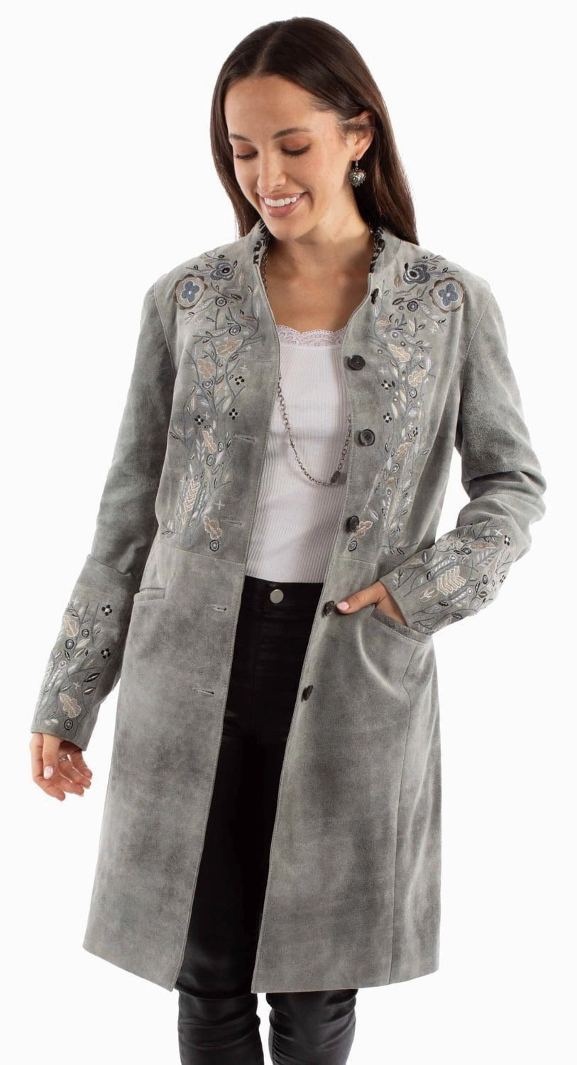 Magnetic Fasteners UV Protective Layer Scully Womens Sleek Knee High Grey Leather Leather Jacket