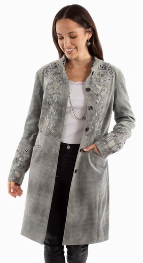 Magnetic Fasteners UV Protective Layer Scully Womens Sleek Knee High Grey Leather Leather Jacket