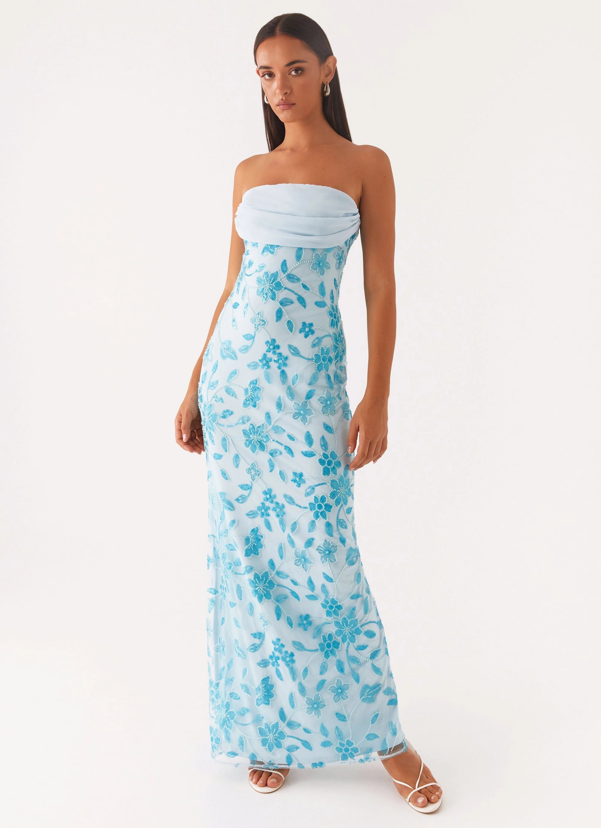 Prism Beaded Maxi Dress - Blue Mermaid-Hem