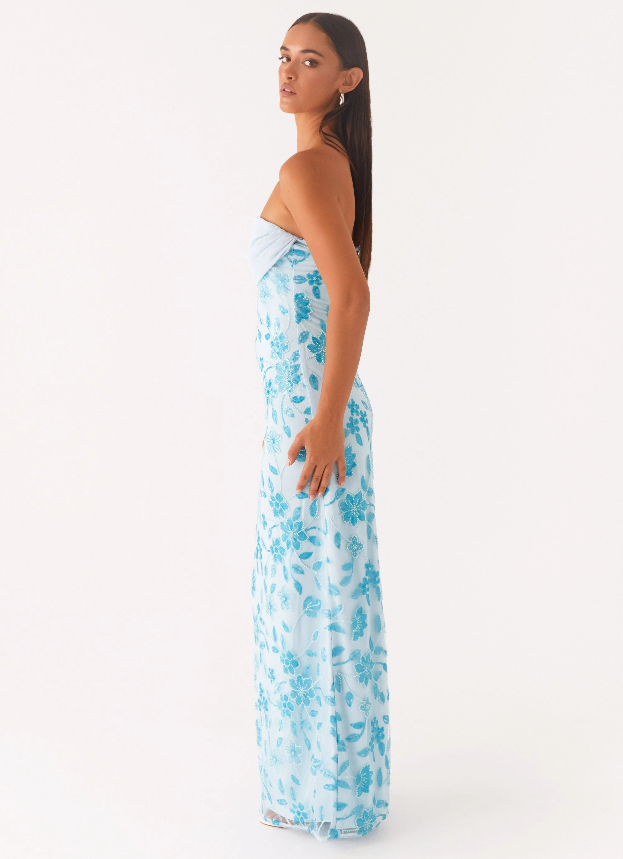Prism Beaded Maxi Dress - Blue Airy Weave Heart Tone