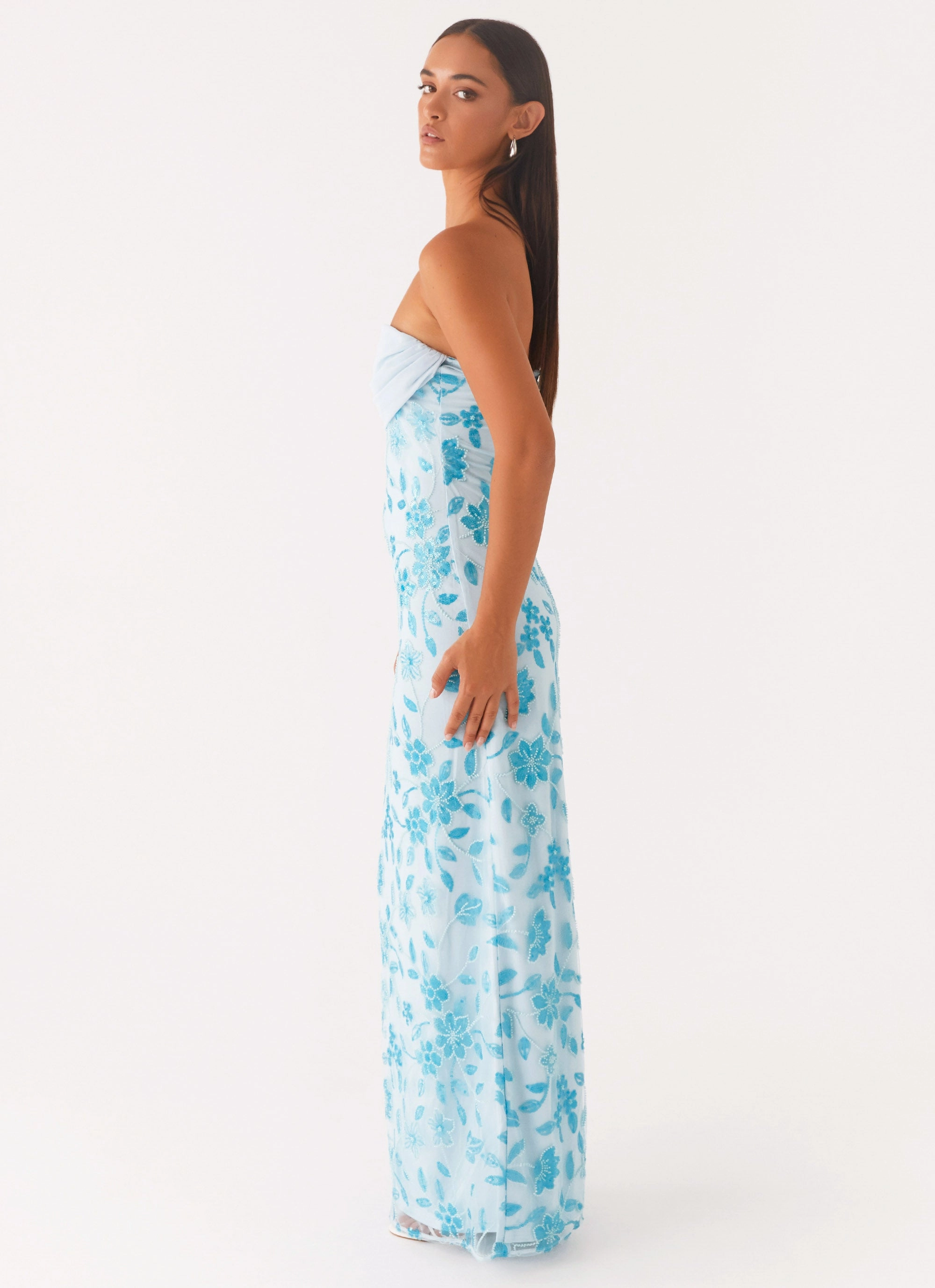 Basic Shape Prism Beaded Maxi Dress - Blue