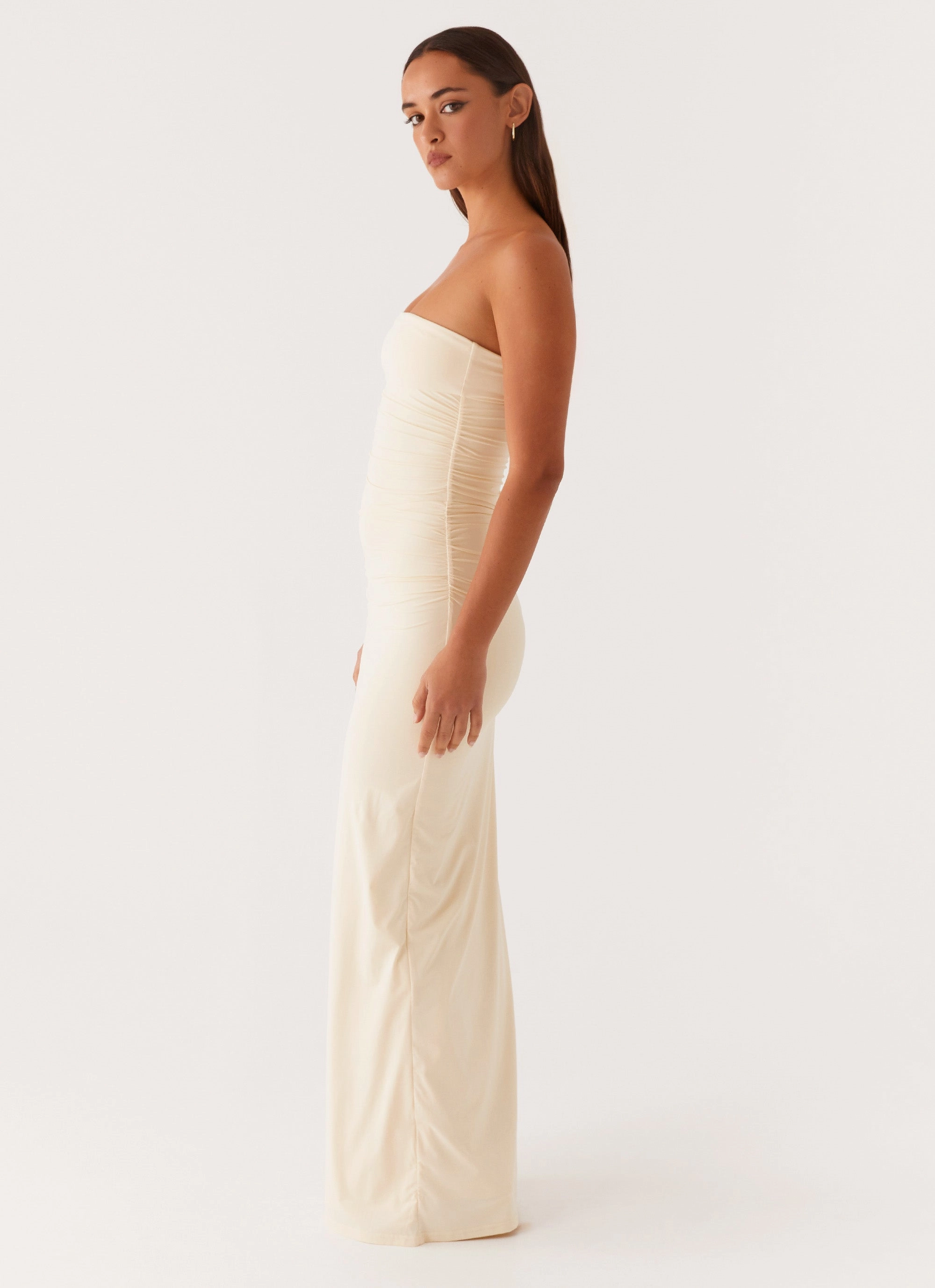 Romee Strapless Maxi Dress - Pastel Yellow Pose Sweet
