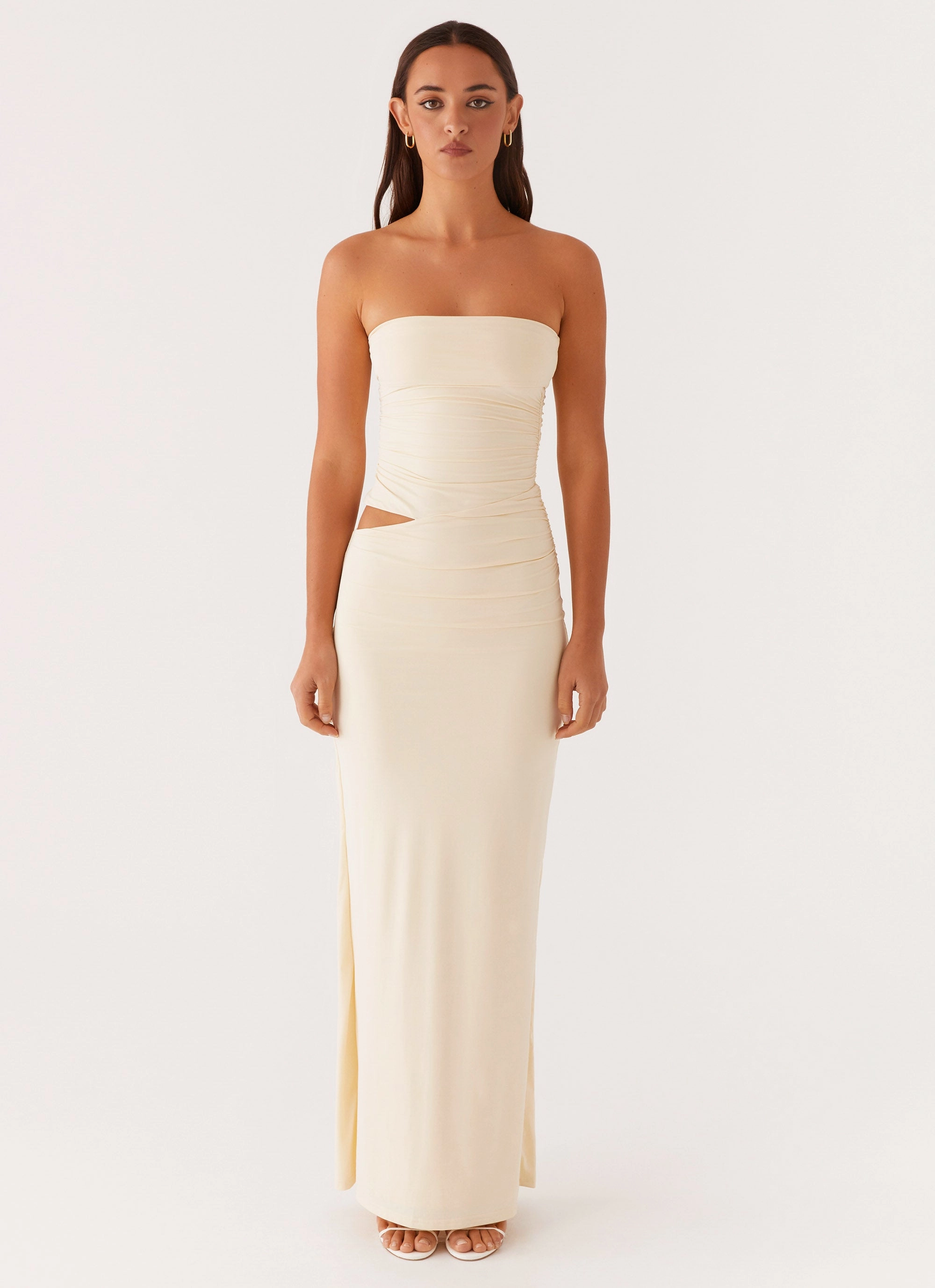 Flower Soft Versatile Touch Romee Strapless Maxi Dress - Pastel Yellow