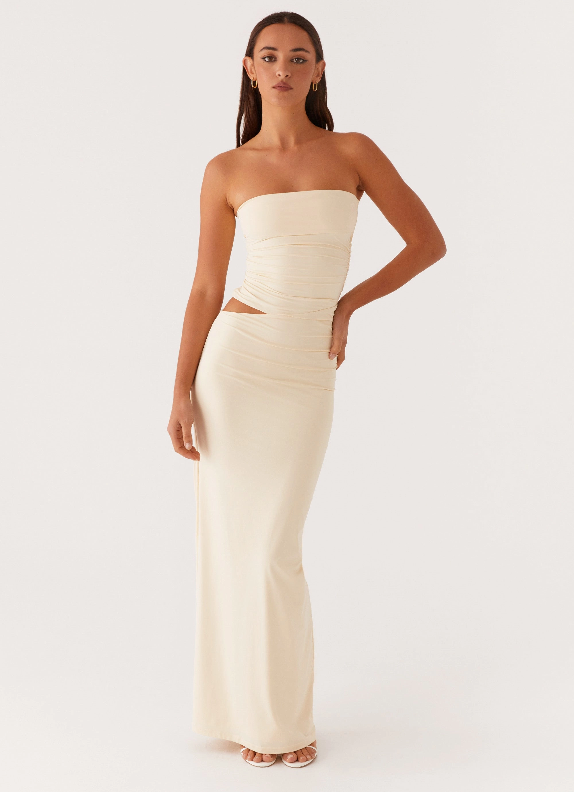 Rural Charm Relaxed Line Romee Strapless Maxi Dress - Pastel Yellow