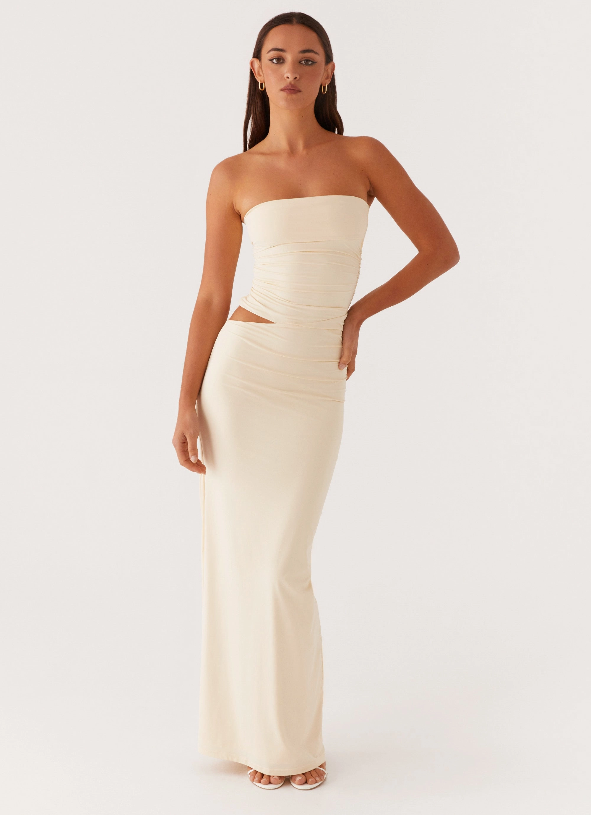 Romee Strapless Maxi Dress - Pastel Yellow Thermal-Lined Street Mood