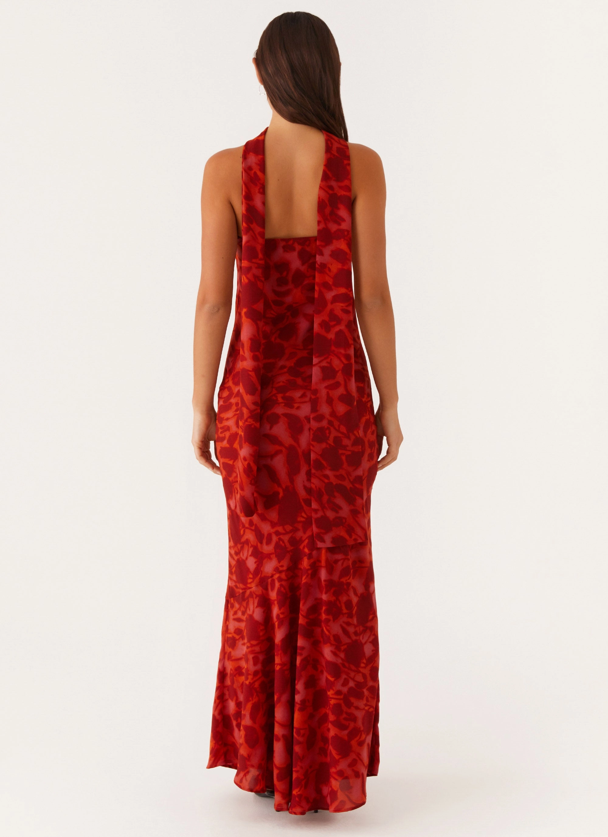 Under The Pagoda Maxi Dress - Deep Red Floral Aura Glow