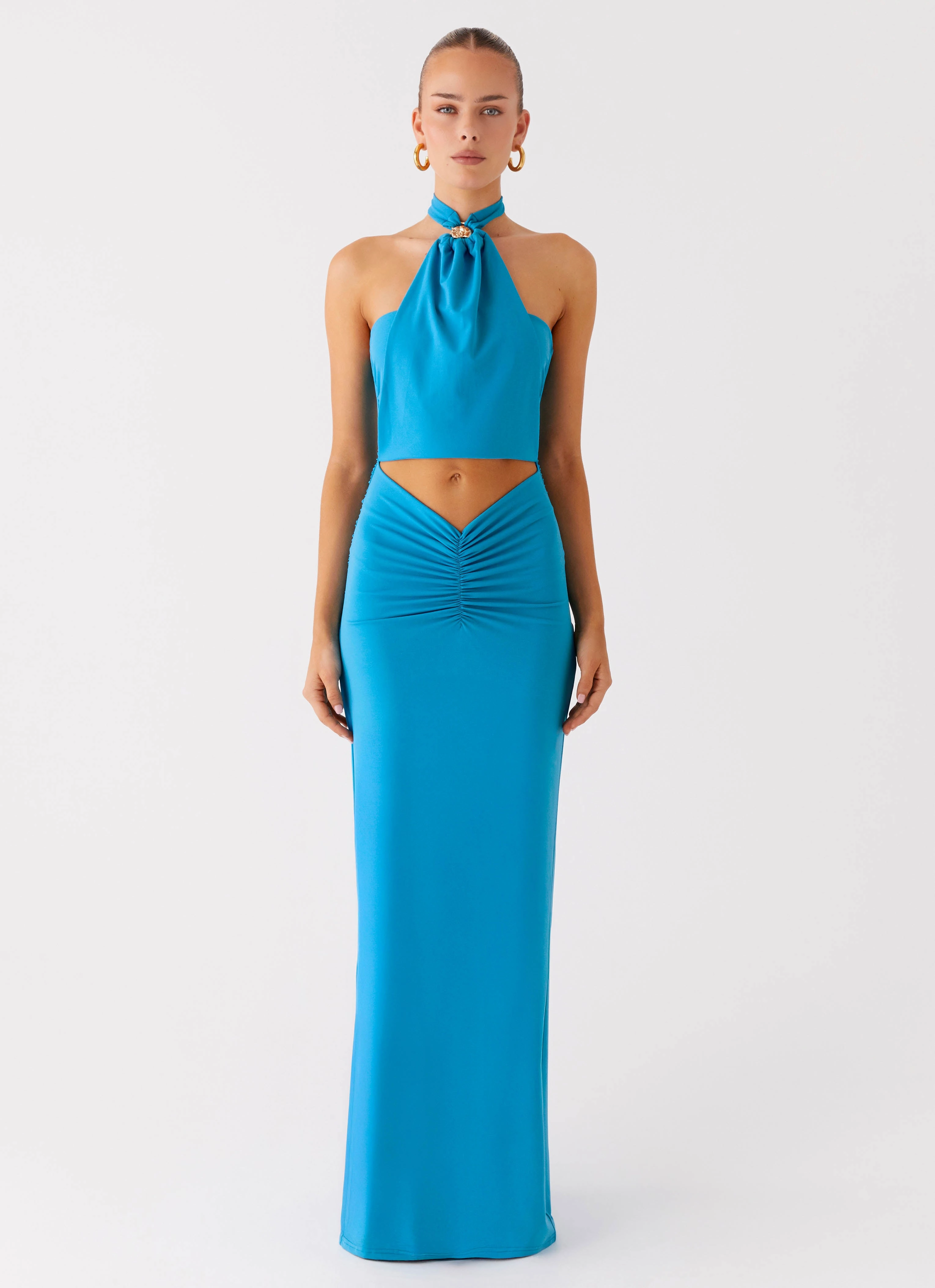 Chiquita Halter Maxi Dress - Turquoise Blue Perfect Wear