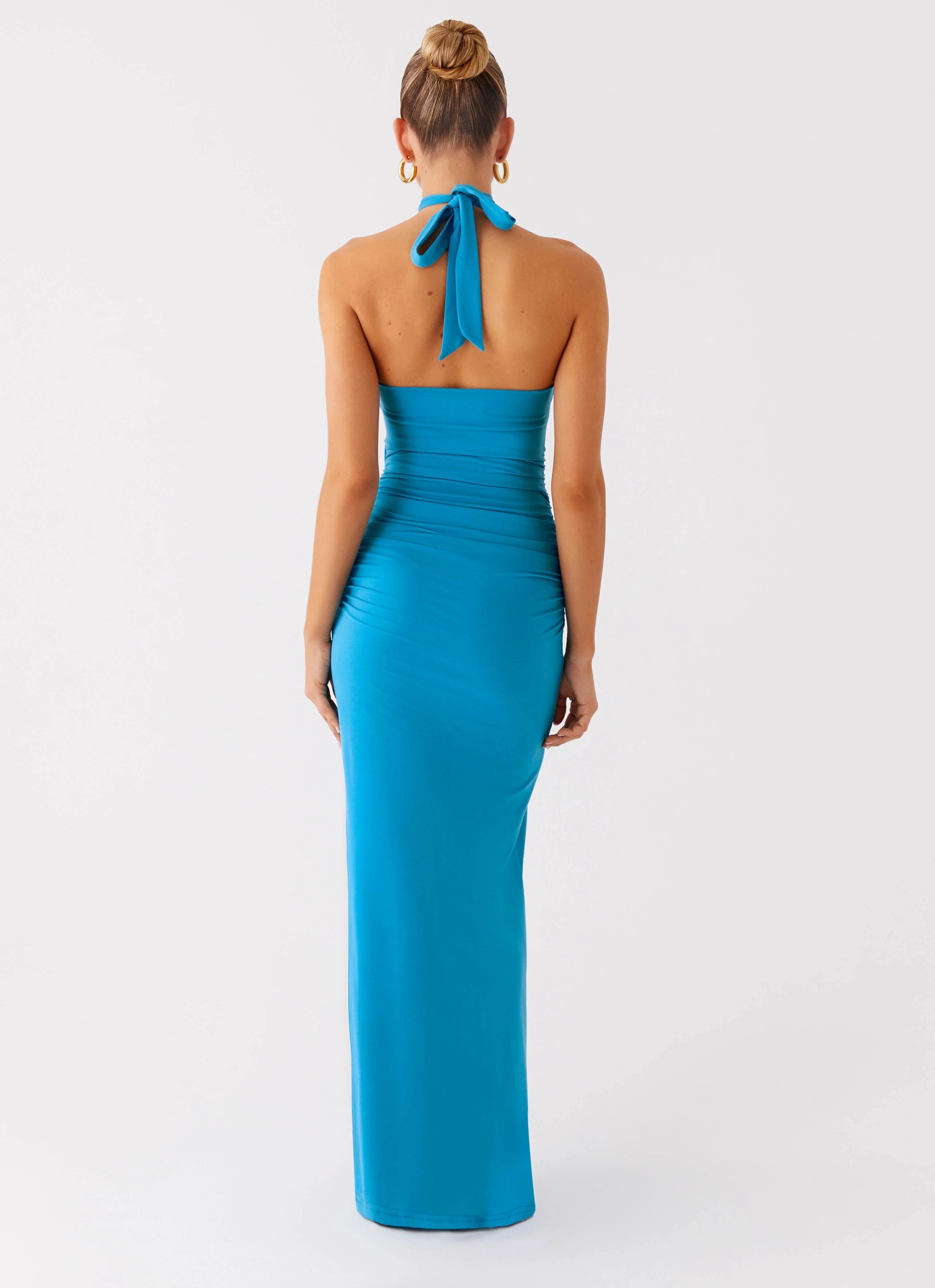 Sharp Finish Chic Comfort Look Chiquita Halter Maxi Dress - Turquoise Blue