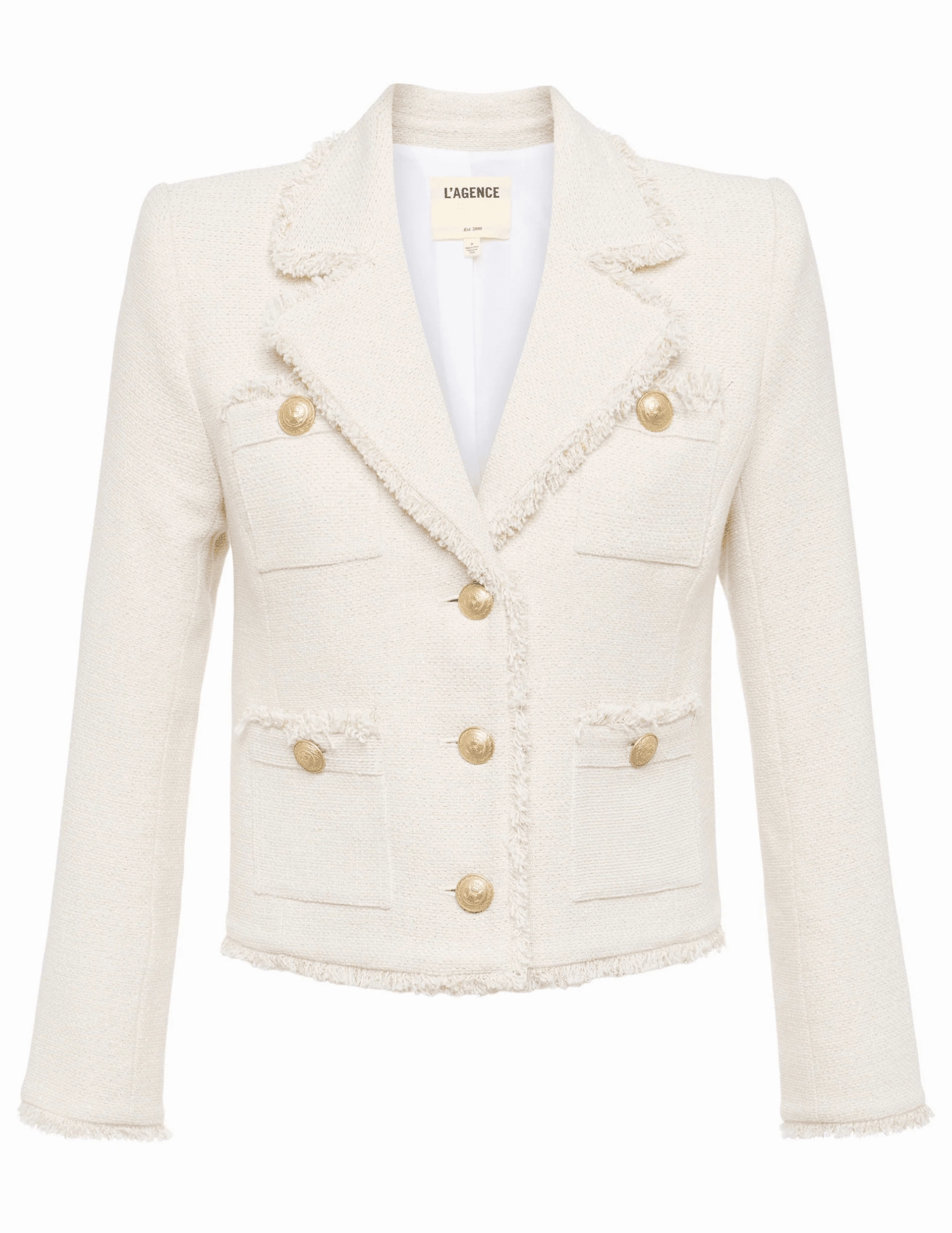 Notch Lapel L'Agence Sylvia Collared Fringe Hem Jacket