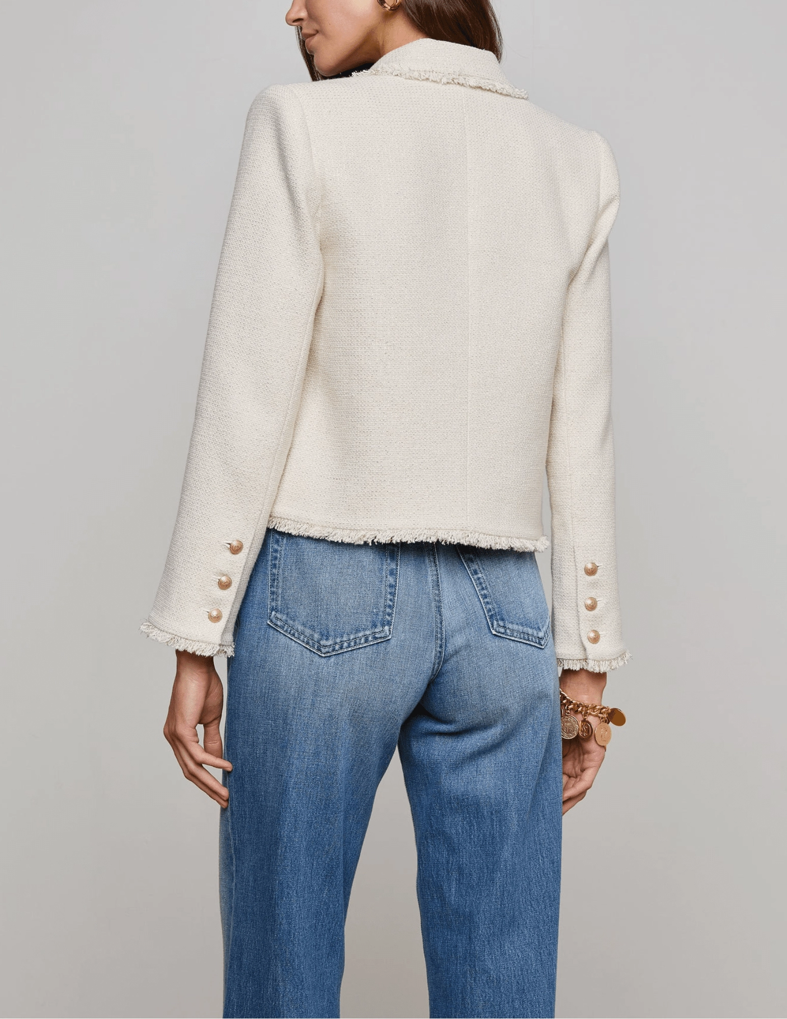 L'Agence Sylvia Collared Fringe Hem Jacket Sporty Casual Quilted Interior