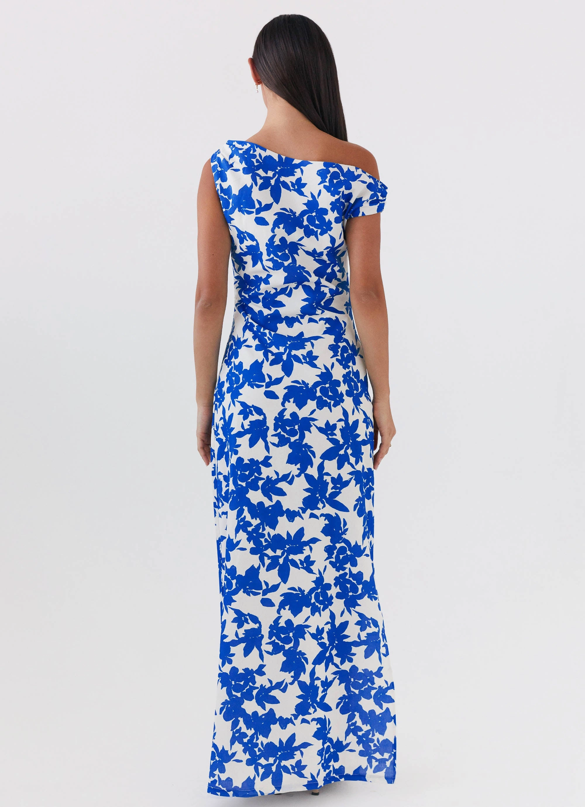 Pyper Off Shoulder Maxi Dress - Blue Floral Flattering and Chic NoiseFreeFabric