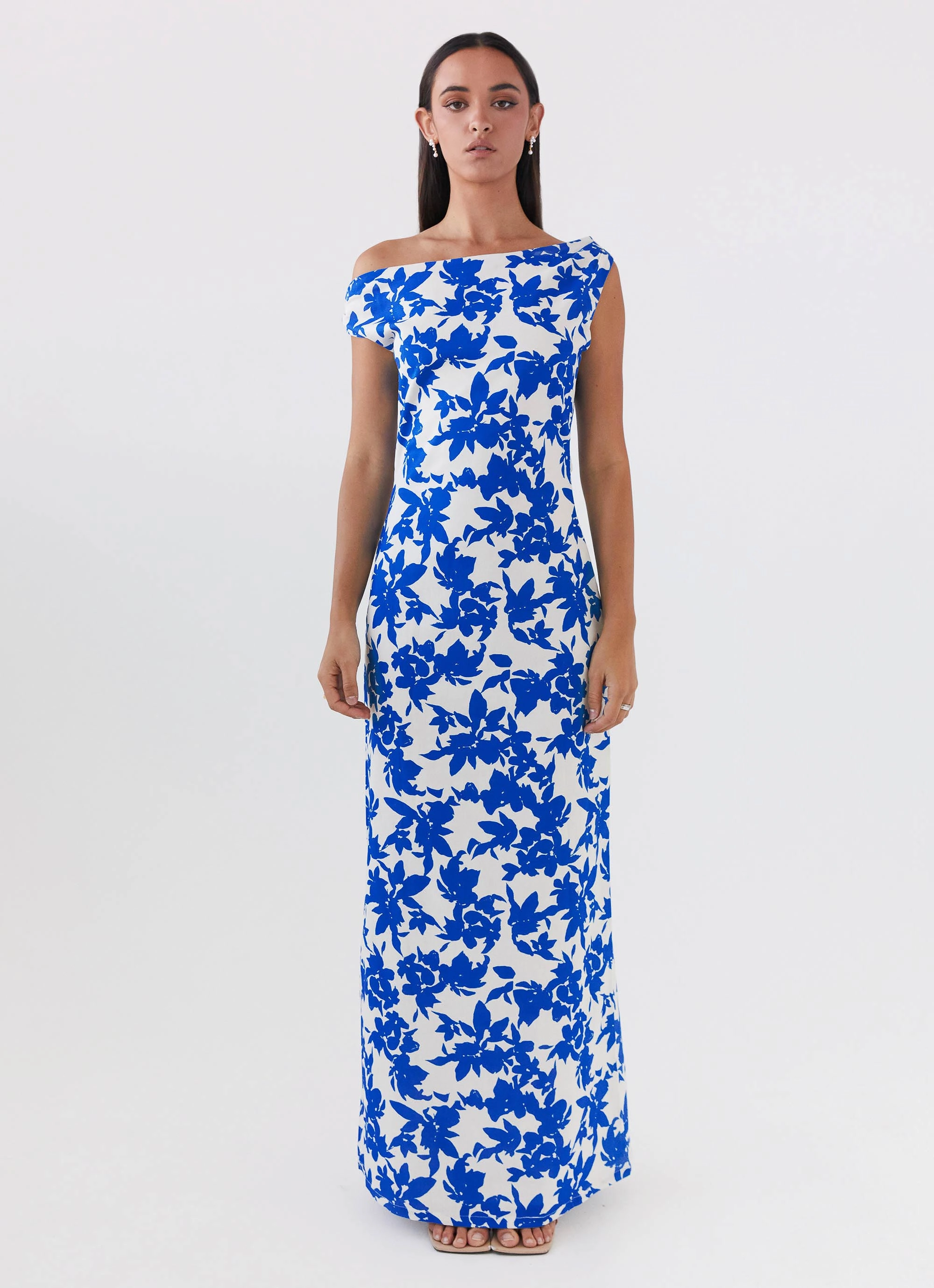 Quick Match Pyper Off Shoulder Maxi Dress - Blue Floral